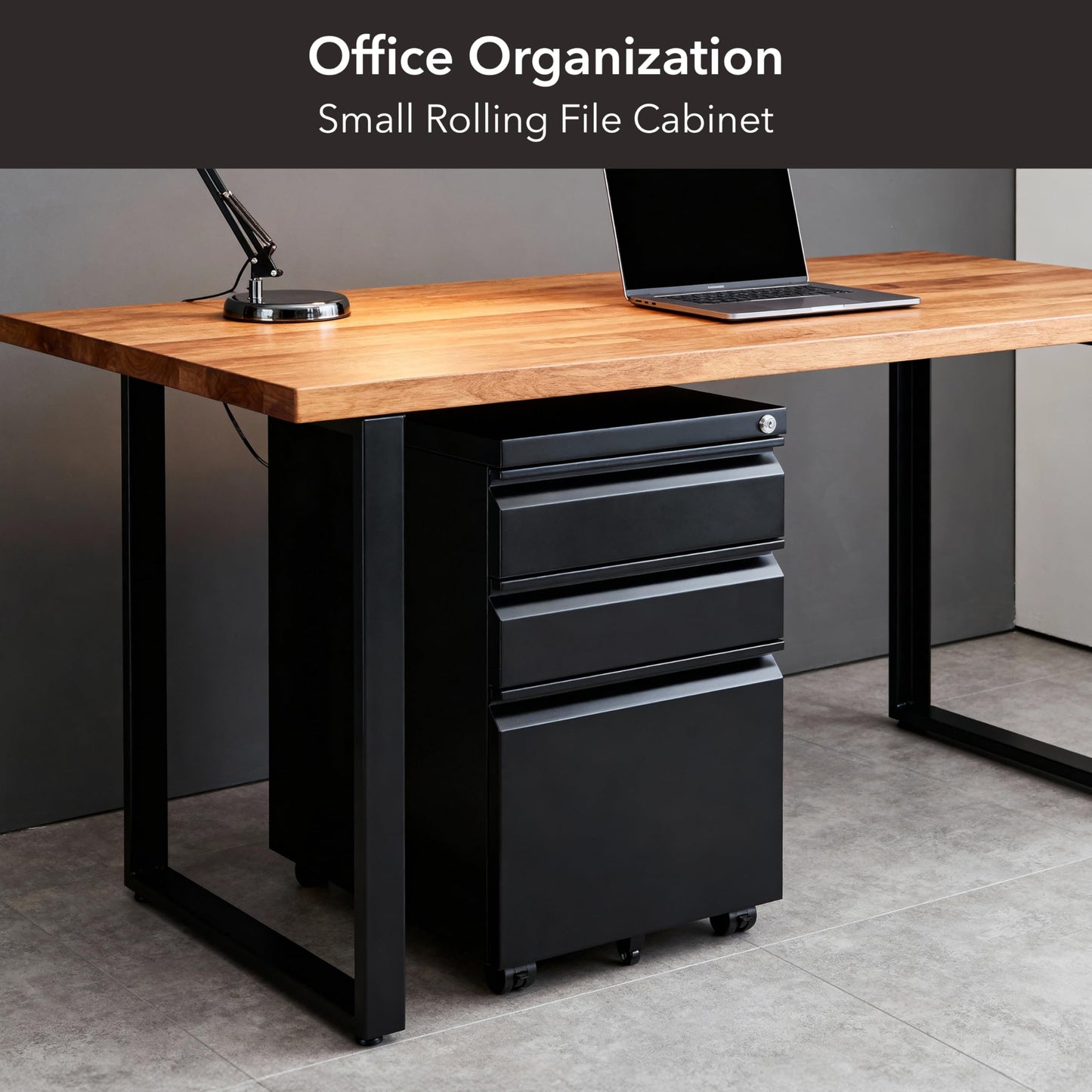 Mount-It! 3 Drawer File Cabinet with Lock and Wheels, Heavy-Duty Steel Rolling Drawer Cabinet, Fully Assembled Under Desk Filing Cabinet for Home Office Storage, 15.3" W x 19.75" D x 24.5" H, Black