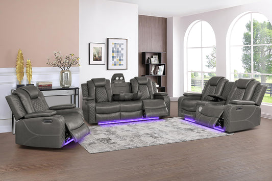 Ball & Cast Power Recliner Sofa Set Leather Reclining Couch Home Theater Seating 3PCS Recliner Couch Loveseat & Chair Sets with Wireless Charing,Cup Holders,Storage Box for Home Theater,Living Room