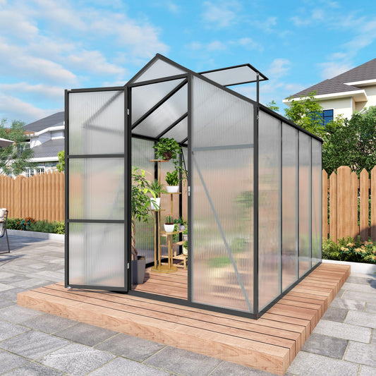 6x14FT Walk-in Polycarbonate Greenhouse Kit, Aluminum Frame Garden Greenhouse with Vent Windows & Rain Gutter, UV Resistant Plant Nursery House for Backyard Patio Plant Growing Shelter