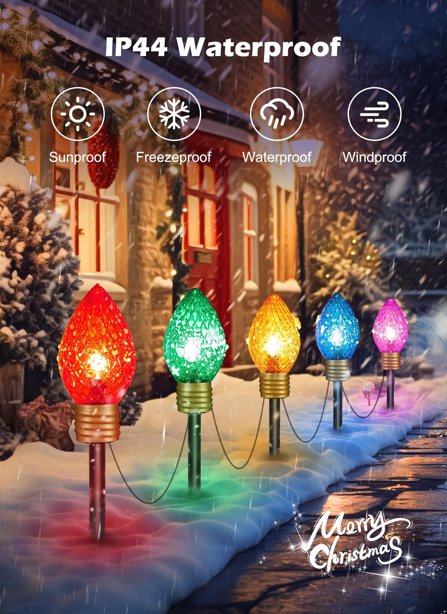 Minetom C9 Christmas Pathway Lights - 2 Pack Jumbo Multicolor, 10.5 Feet, Plastic, Model GY-C-50.6-U-B1