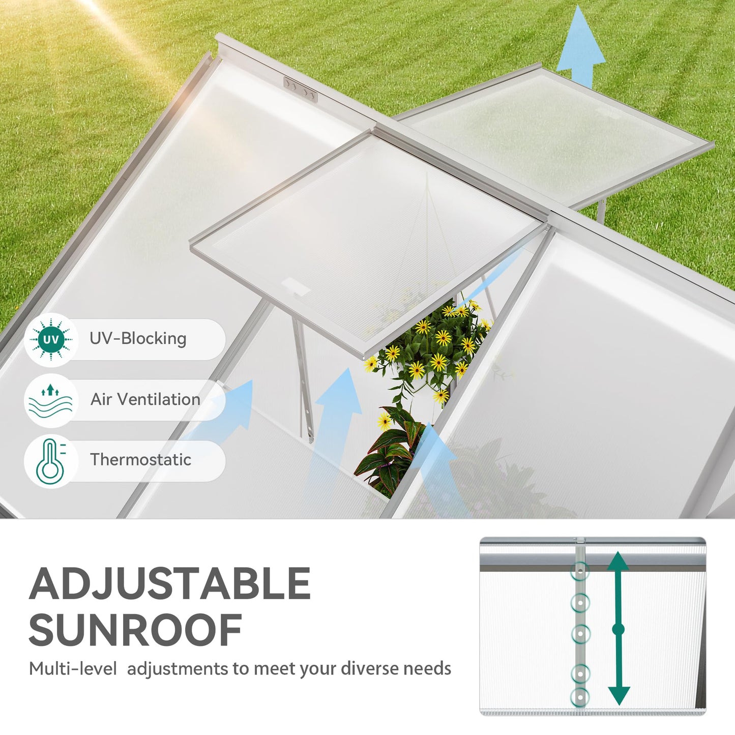 YITAHOME 6x6FT Polycarbonate Greenhouse Heavy Duty Green Houses Outdoor Greenhouses Aluminum Sliding Doors Vent Window Large Sun House for Garden Backyard, Silver
