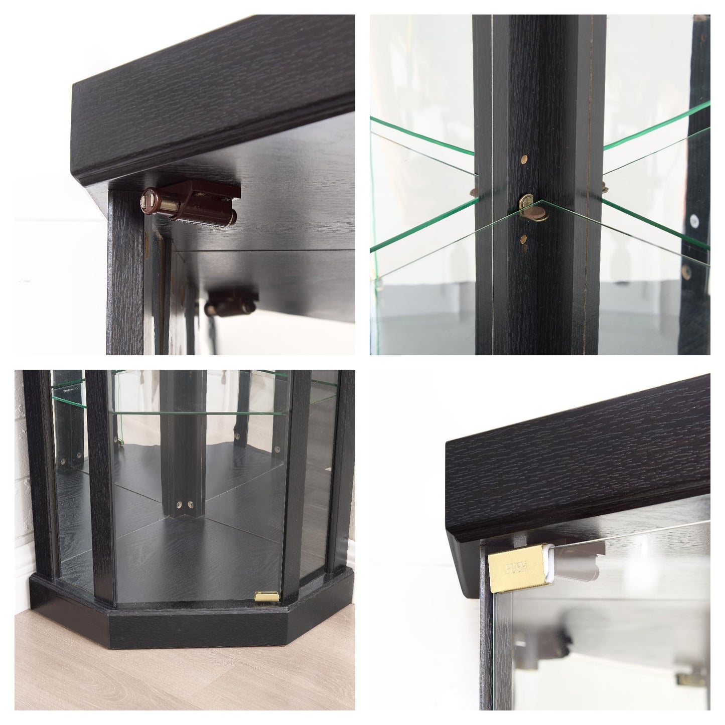 Trygoal 70" H Lighted Glass Display Cabinet, 3-Side Corner Curio Cabinet with Tempered Glass Doors, Elegant China Cabinet Dis, Black