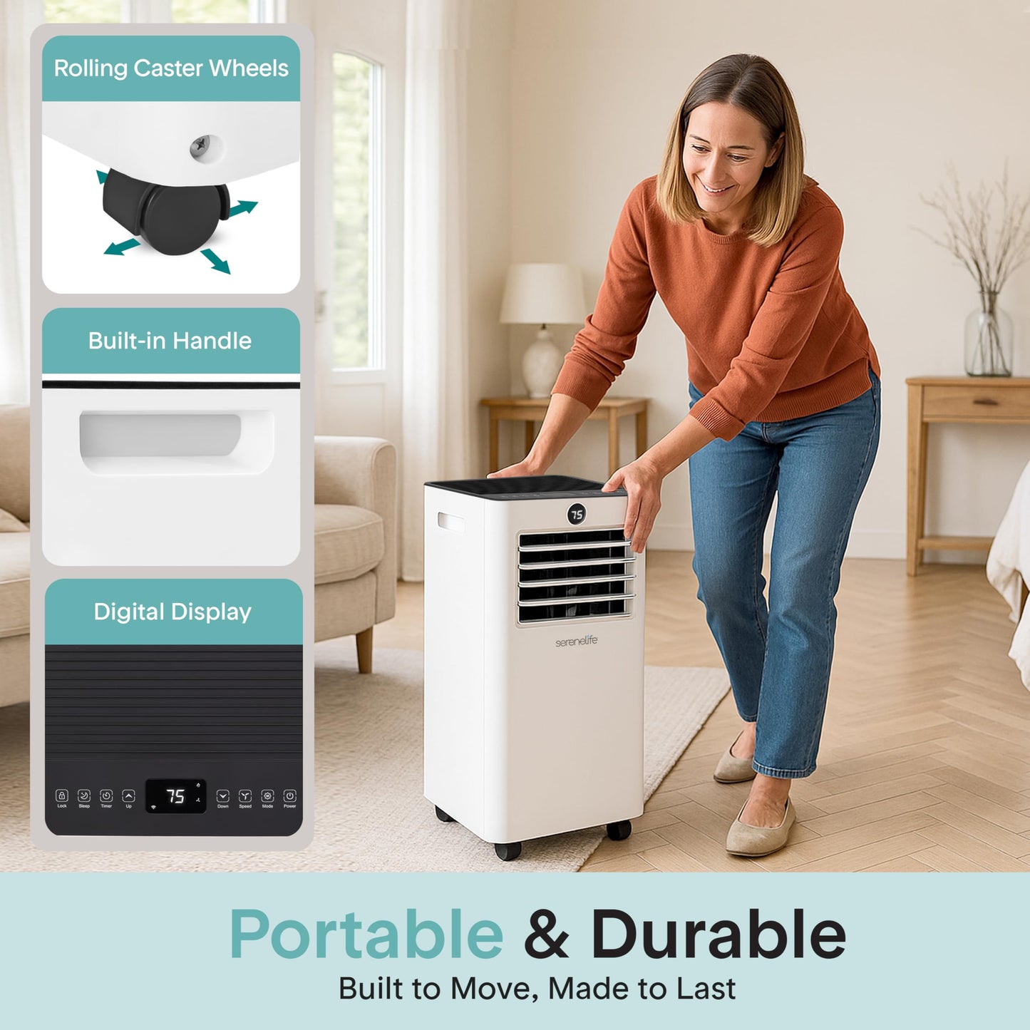 SereneLife 10,000 BTU Portable Air Conditioner and Heater, Small AC with Dehumidifier and Fan, Mini AC Unit with 450 Sq. Ft. Coverage, Includes Remote Control and Window Mount Kit