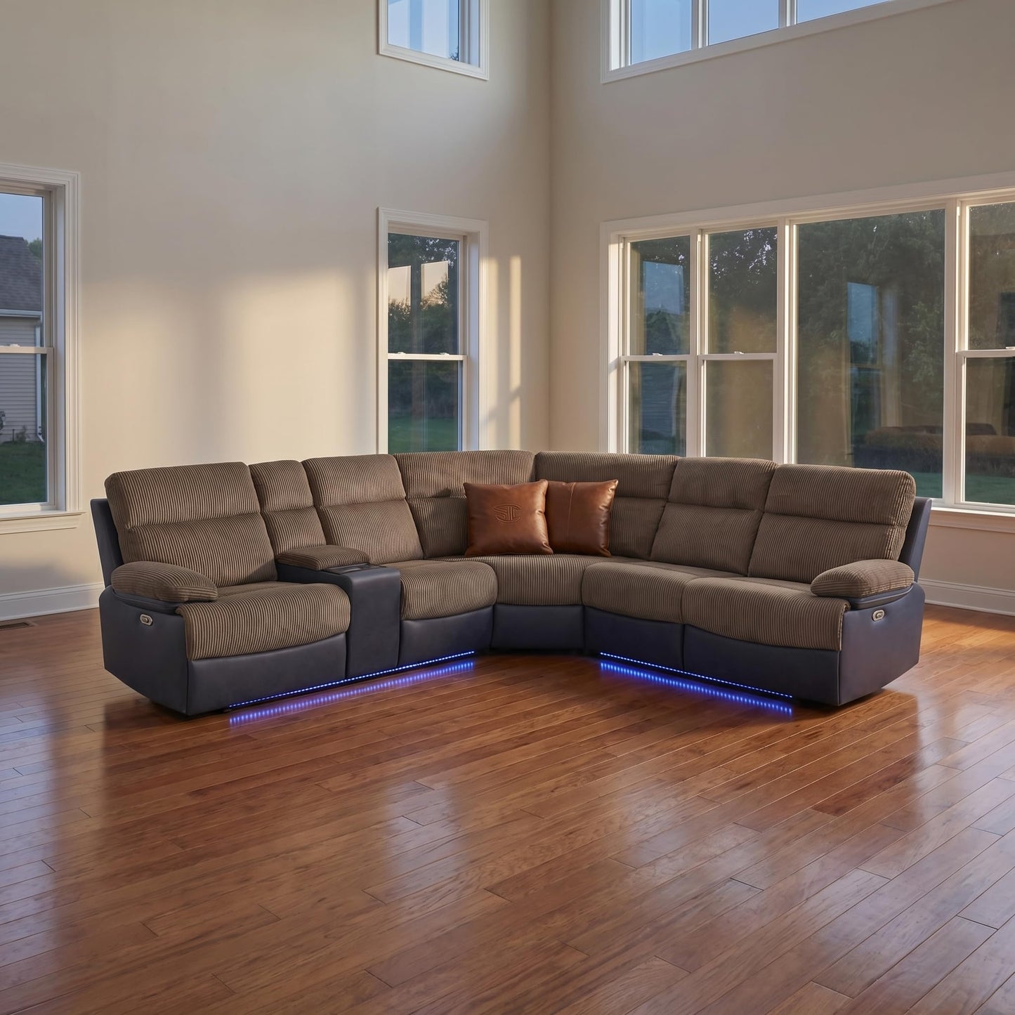 Trygoal Power Reclining Sectional Sofa Set, Modern L-Shaped Couch with Recliner, 4 Seat Power Reclining Sofa, Reclining Sectional Couches for Living Room, Home, Office, Corduroy, Brown