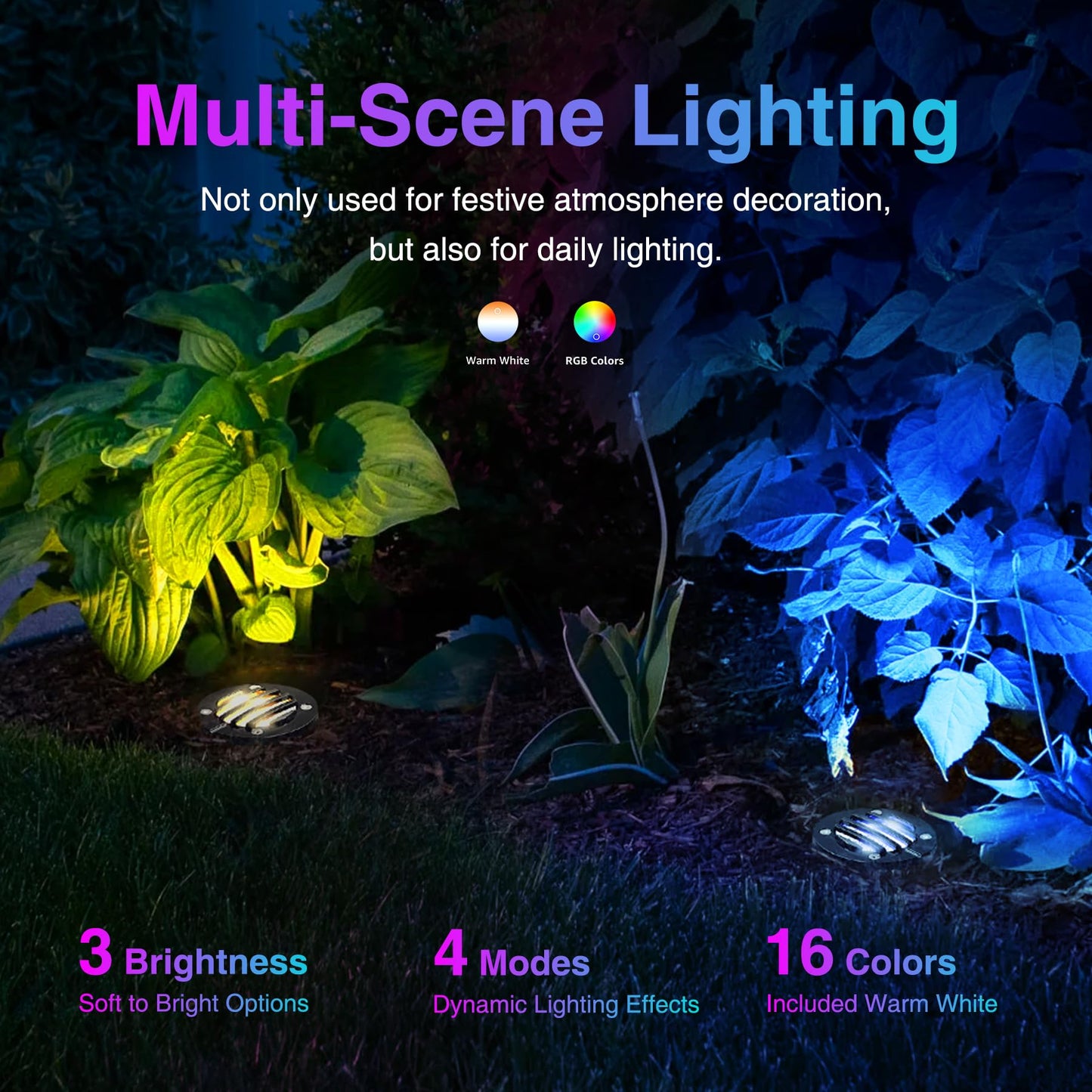 SUNVIE RGBW Well Lights - Landscape LED In Ground Lighting, 12-24V, Waterproof, Black, Model MDRG1208C, 8 Pack