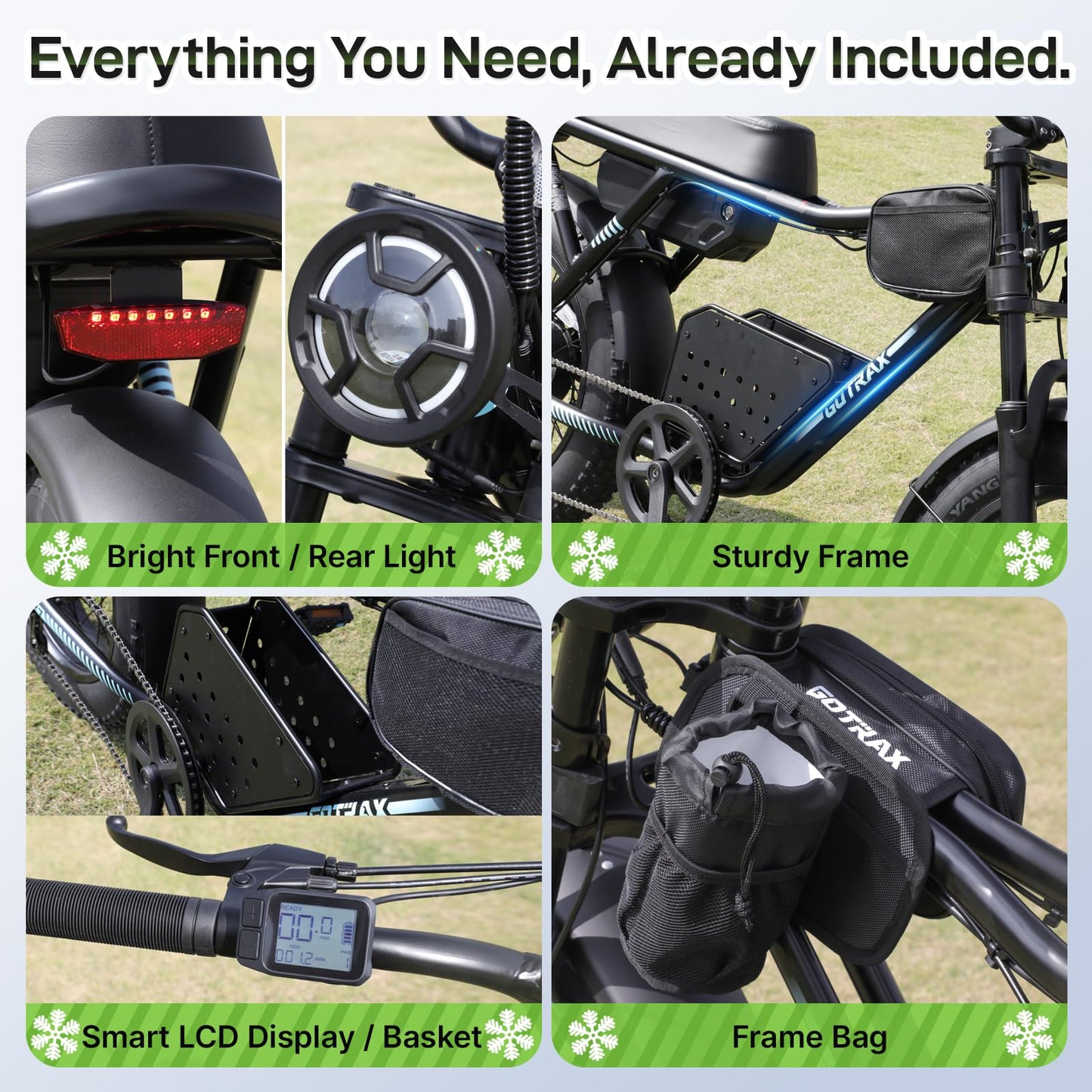 Gotrax R7 Electric Bike for Adults, 750W Motor, 25mph, Max 45-Mile Range, 20" Fat Tire, UL Certified, 48V Removable Battery, Oversized Padded Seat, Basket&Frame Bag, Easy Assembly for City&All-Terrain
