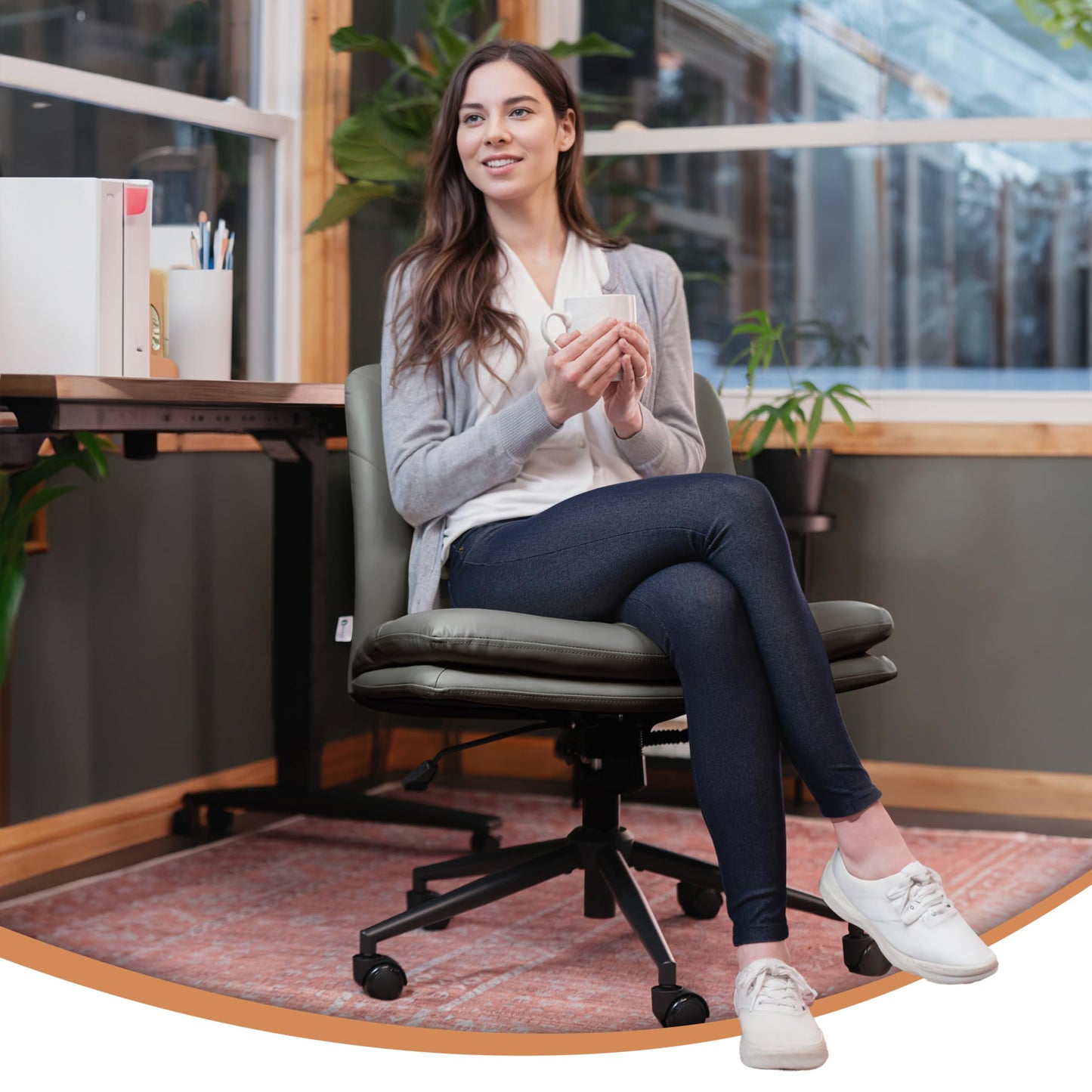 NYPOT Armless Desk Chair with Wheels for Criss Cross Sitting - Cross Legged Wide Armless Chair - Adjustable Vanity 360° Swivel Stool and 120° Rocking Wide Seat Comfy for Home and Office, Color Grey