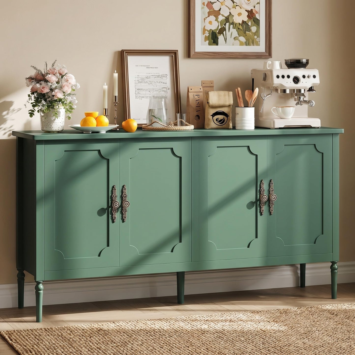 Garvee 59" Buffet Cabinet Sideboard with Storage, Kitchen Storage Cabinet Wood Console Table Coffee Bar Cabinets for Living Room Dining Room Entryway