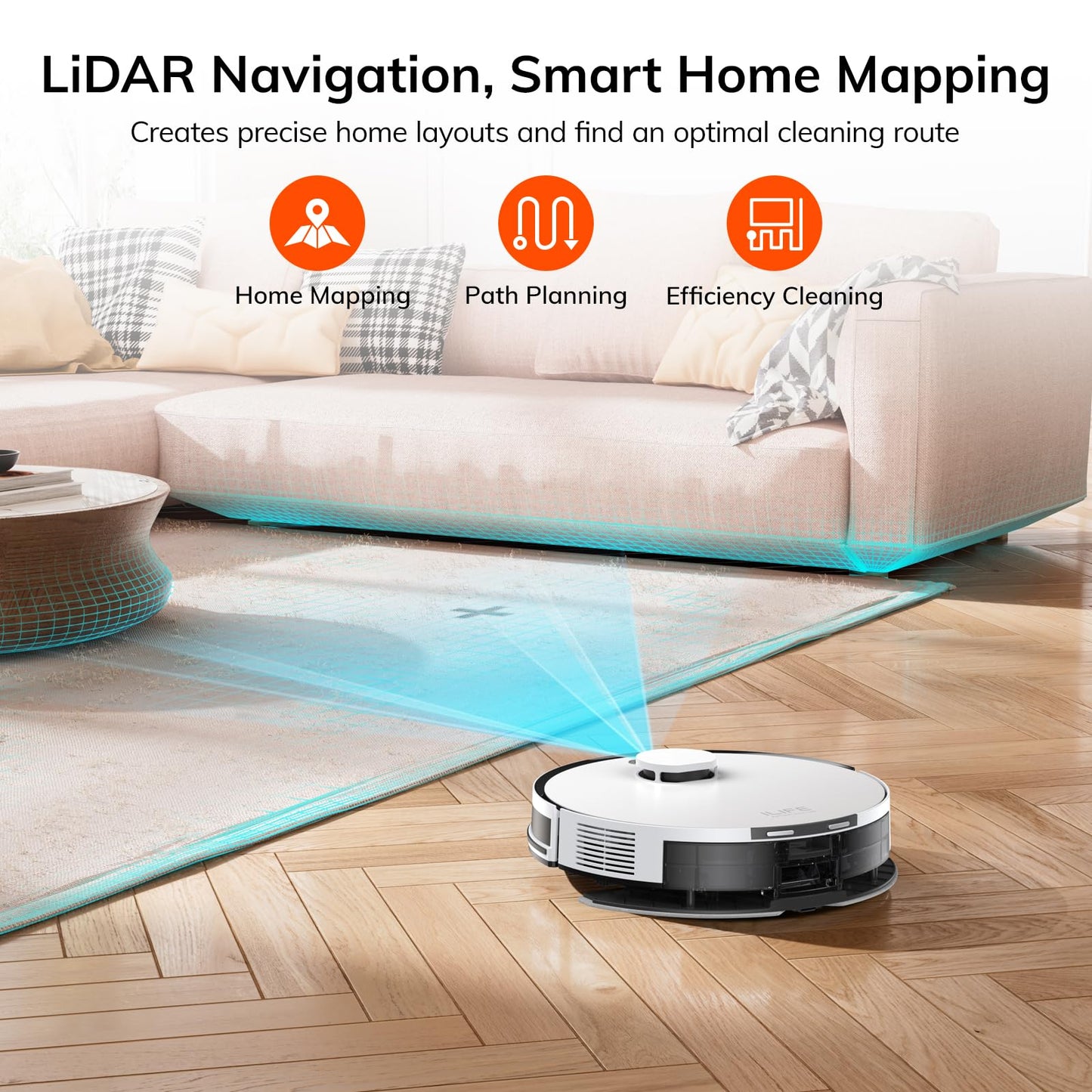 ILIFE A30 Pro Robot Vacuum and Mop, Self Emptying Station for 60 Days, 5000Pa Suction, LiDAR Navigation, No-Go Zones, 2.4G WiFi/App/Alexa/Remote Control, Clean Hard Floors to Medium-Pile Carpet, 110V
