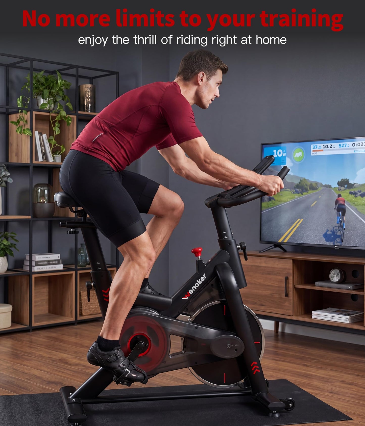 Magnetic Exercise Bike for Home – Adjustable Silent Spin Bike with 350lb Capacity, APP Connectivity, LCD Monitor & Device Holder – Indoor Cycling Bike for Cardio & Weight Loss