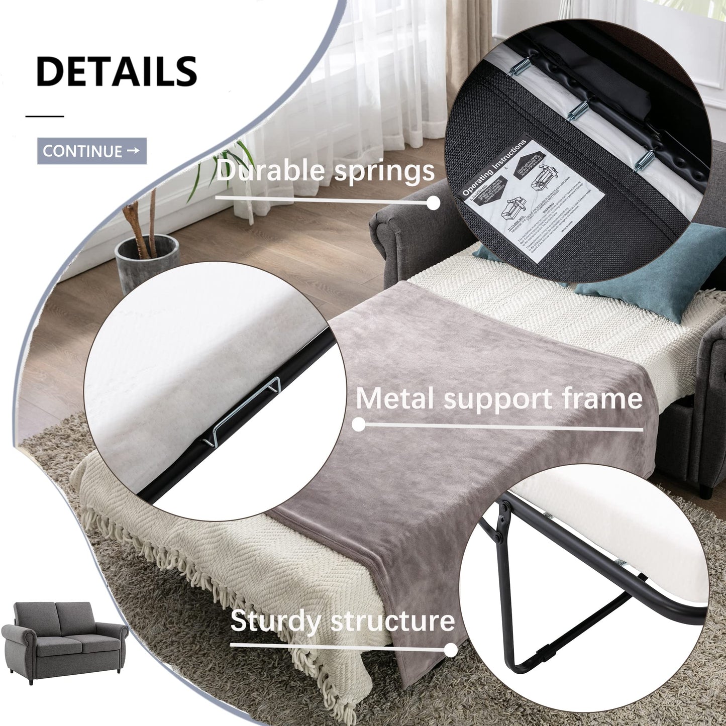 Sleeper Couch Small Sofa for Living Room or Bedroom Including Pull Out Bed