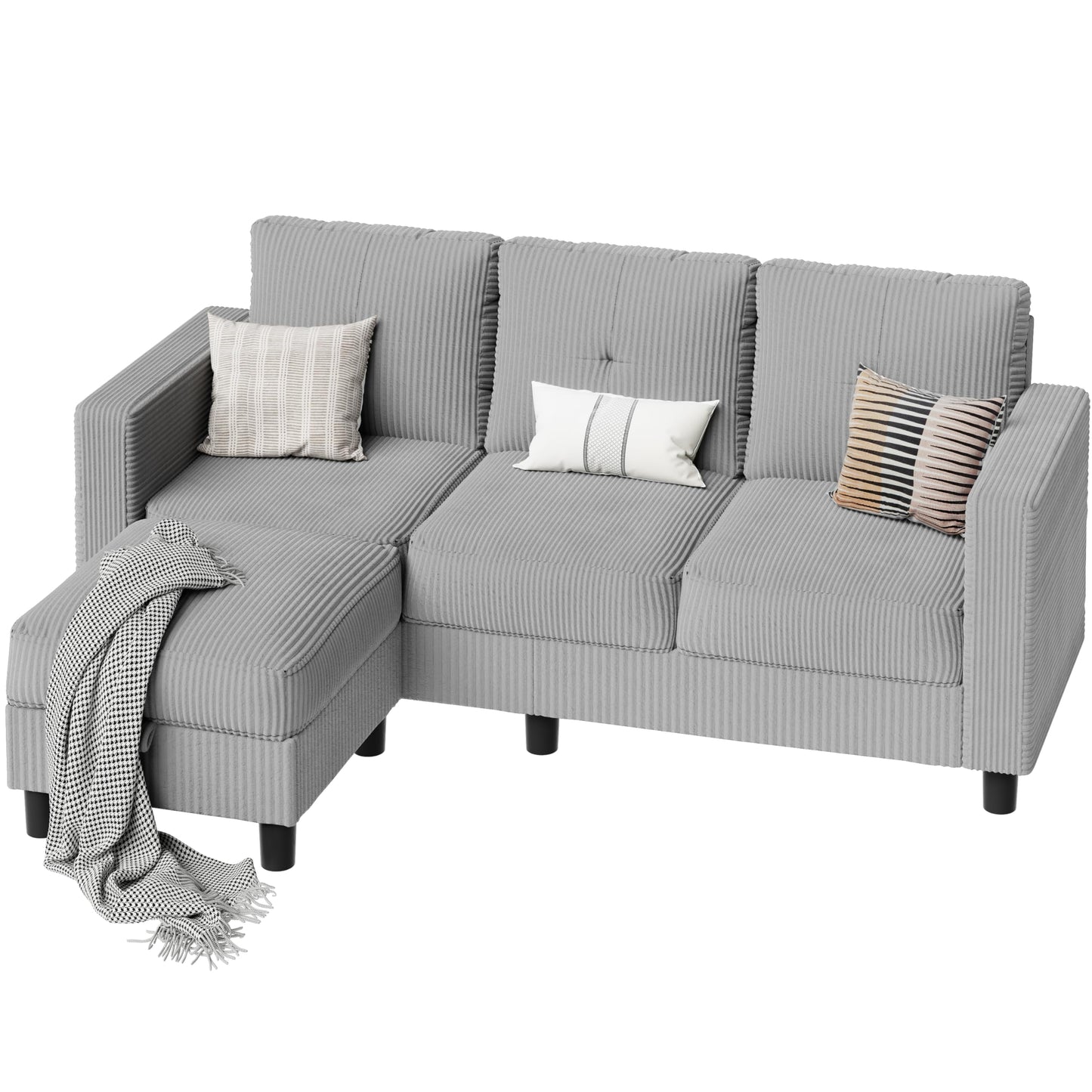 SUNLEI Convertible Sectional Sofa for Small Spaces, L Shaped Modular Sofa with Reversible Chaise & Ottoman Storage, 3 Seat Modern Small Couches for Living Room in Apartment, Linen Fabric, Greige