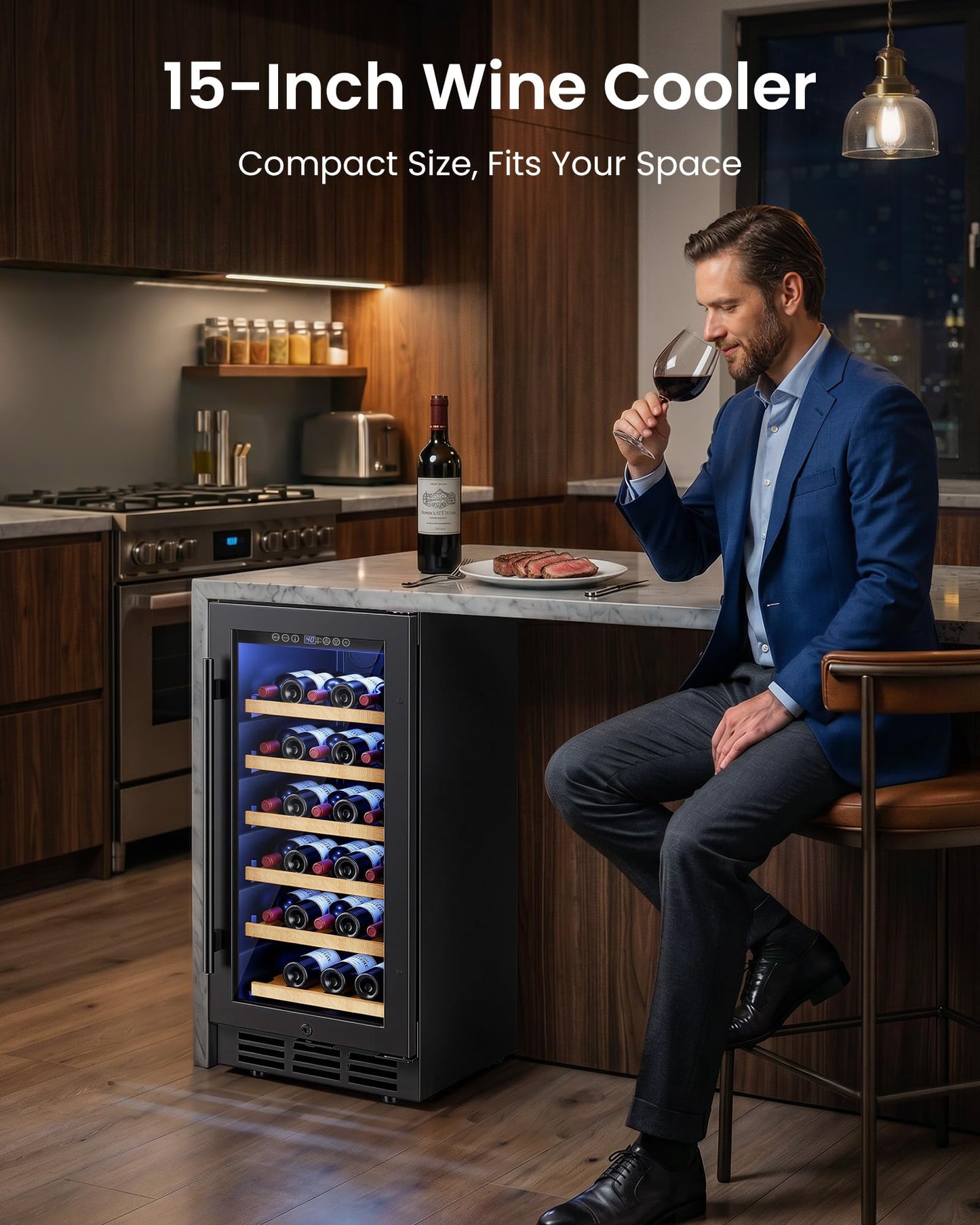 ICEVIVAL 15 Inch Wine Cooler Refrigerator, 28 Bottle Freestanding Wine Fridge with Compressor Cooling, Digital Temperature Control, UV Protected, Quiet Wine Cellar for Red White Champagne, Black