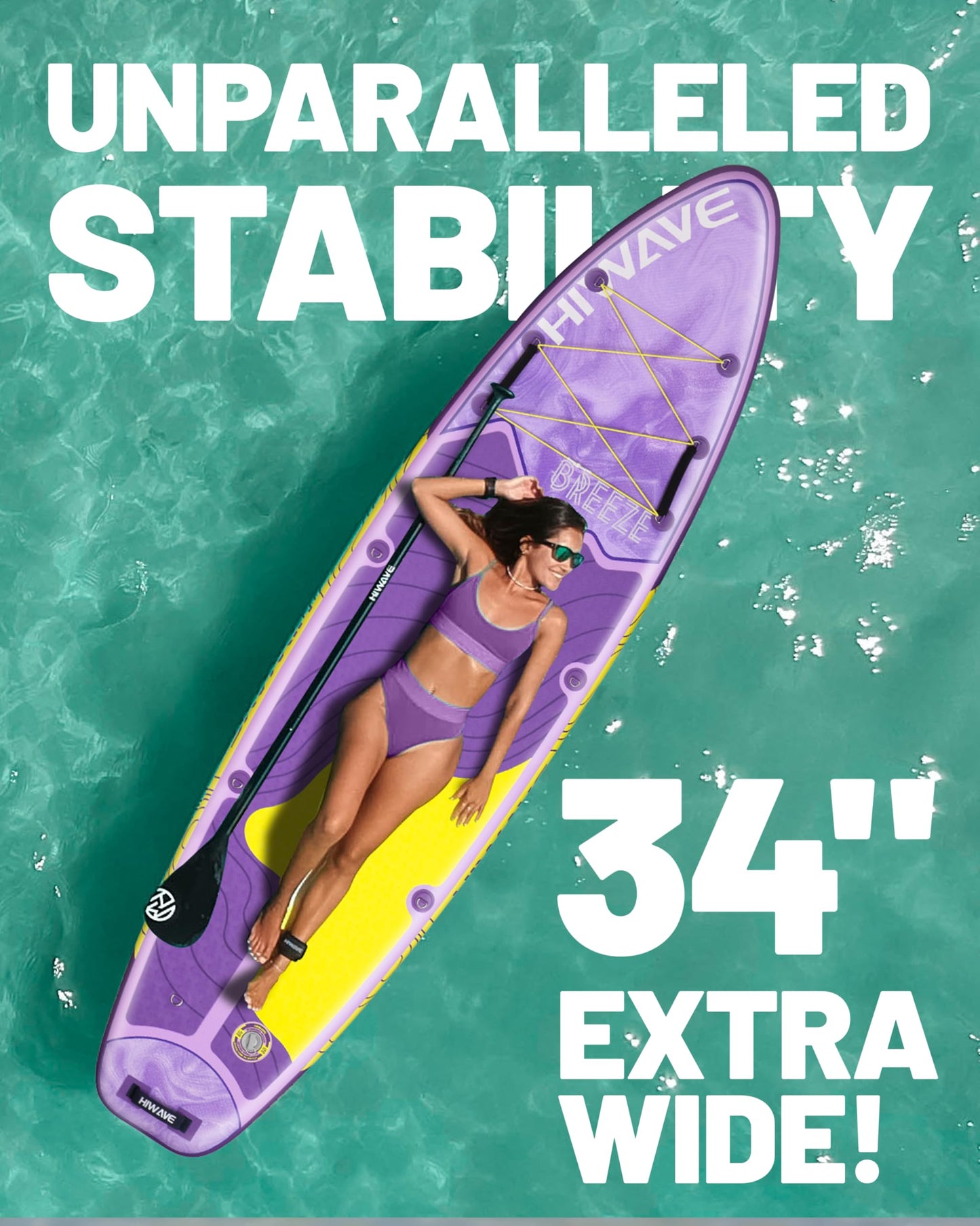 Hiwave Inflatable Stand Up Paddle Board 11’*34”*6” Sup Board, 420lbs Capacity Adult&Youth Paddle Board, Pet Friendly for Ocean&Lake, w/Double Action Hand Pump Purple ﻿