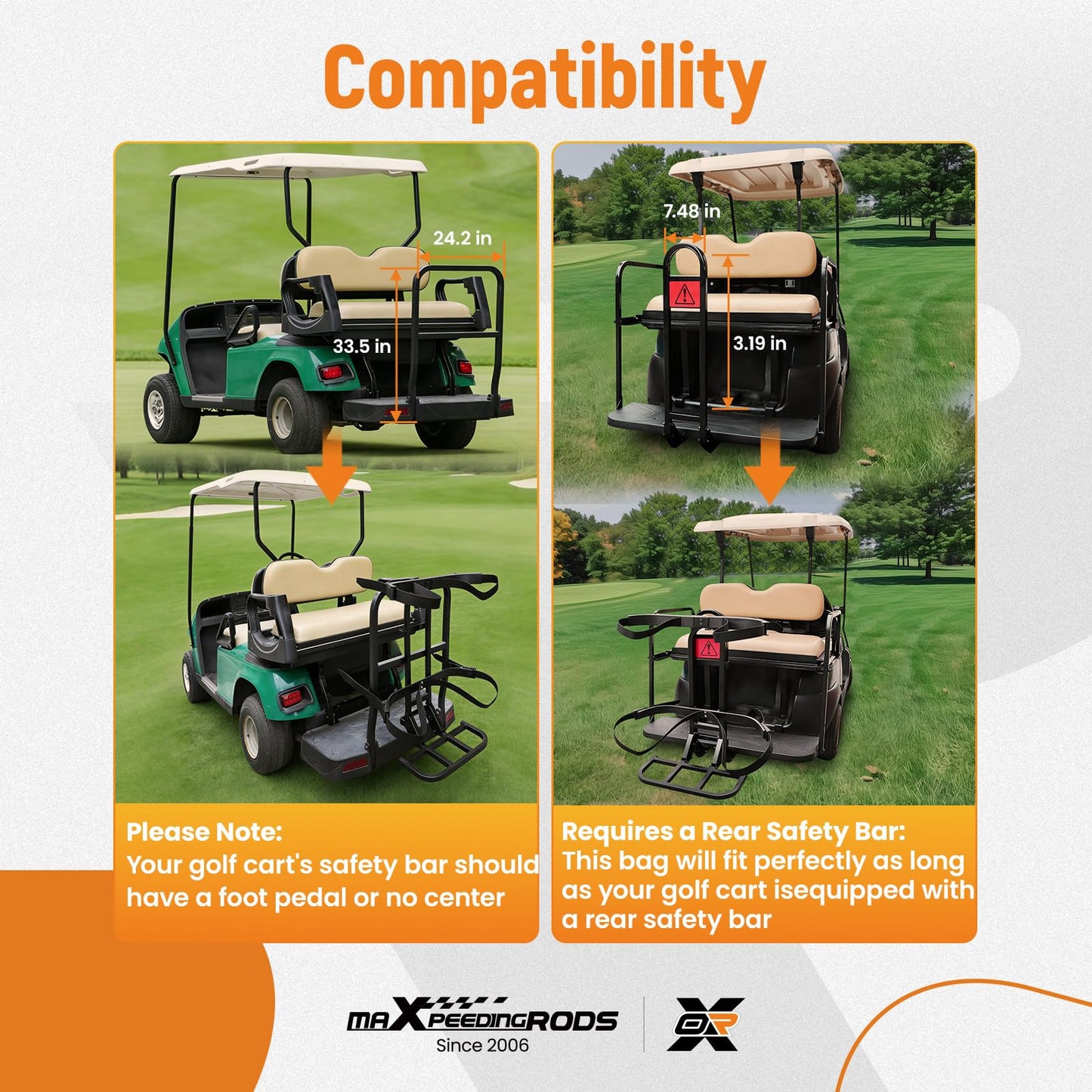 maXpeedingrods Upgraded Golf Cart Rear Seat Bag Holder for Club Car E-Z-GO Yamaha, Cart Bag Holder with Adjustable Strap, Better Fixation Space-Saving No Drilling Required Rust-Proof