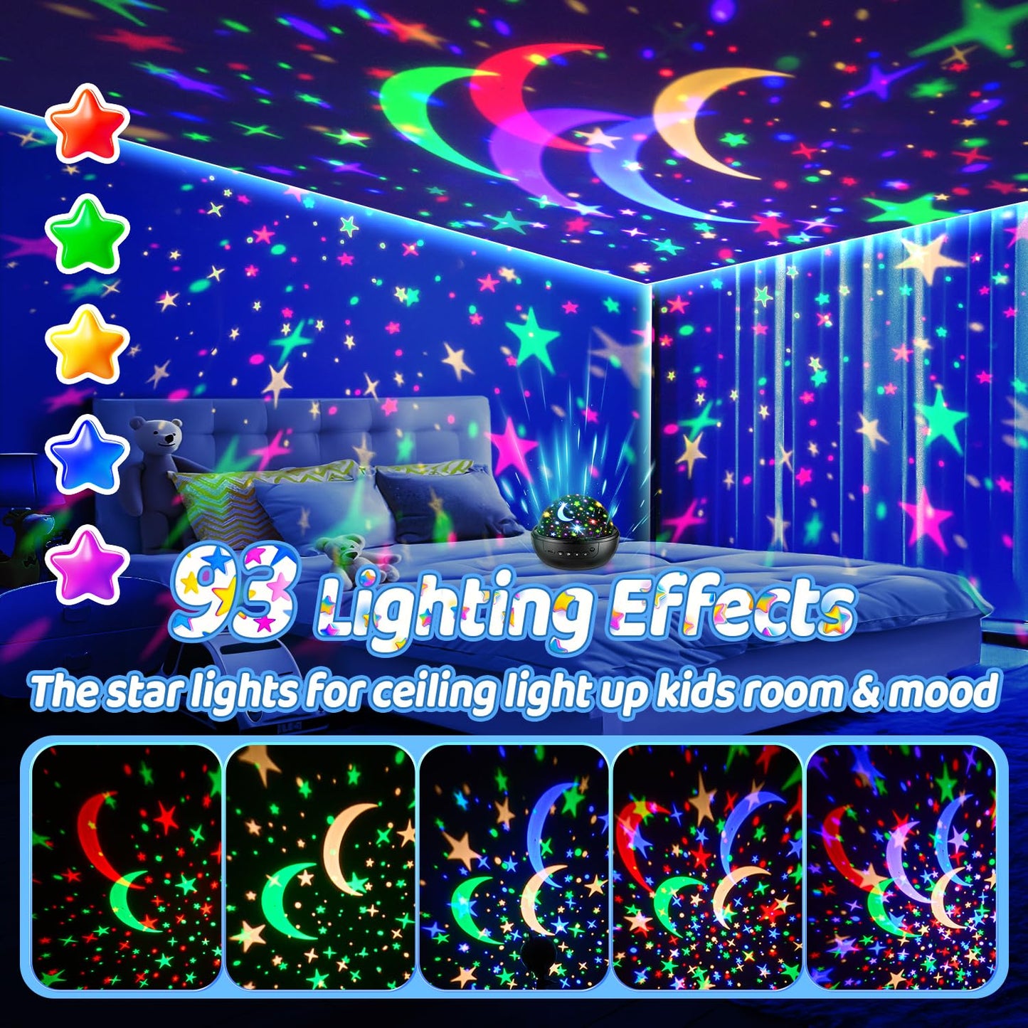 COOLNIGHT Night Light Projector for Kids, 93 Lighting Modes, Remote Control, Black, Model NLP-Pro
