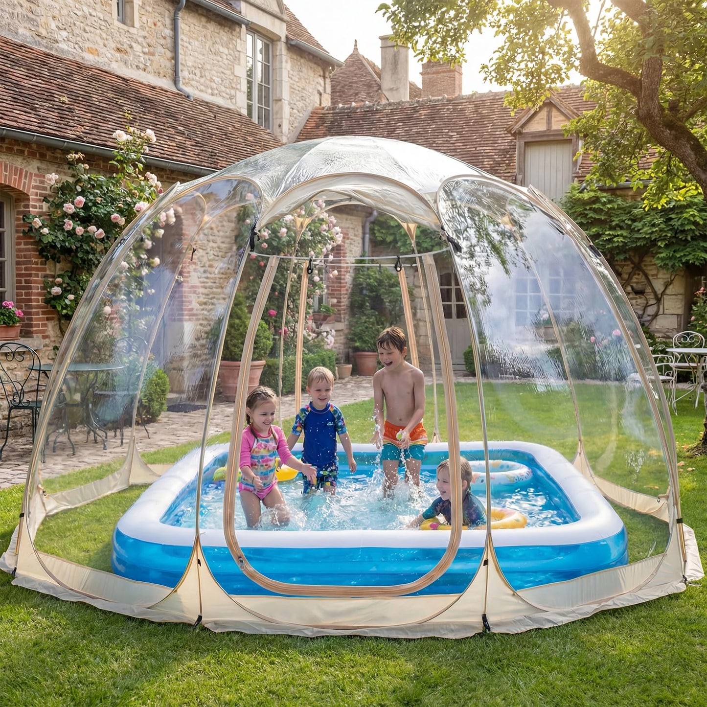 Pop Up Bubble Tent,15 x 15 ft Outdoor Greenhouse Clear Camping Shelters,8-12 Persons Igloo Tent,PVC 540°Degree Fully Transparent,Weatherproof and Cold Protection Portable,for Patio and Backyard