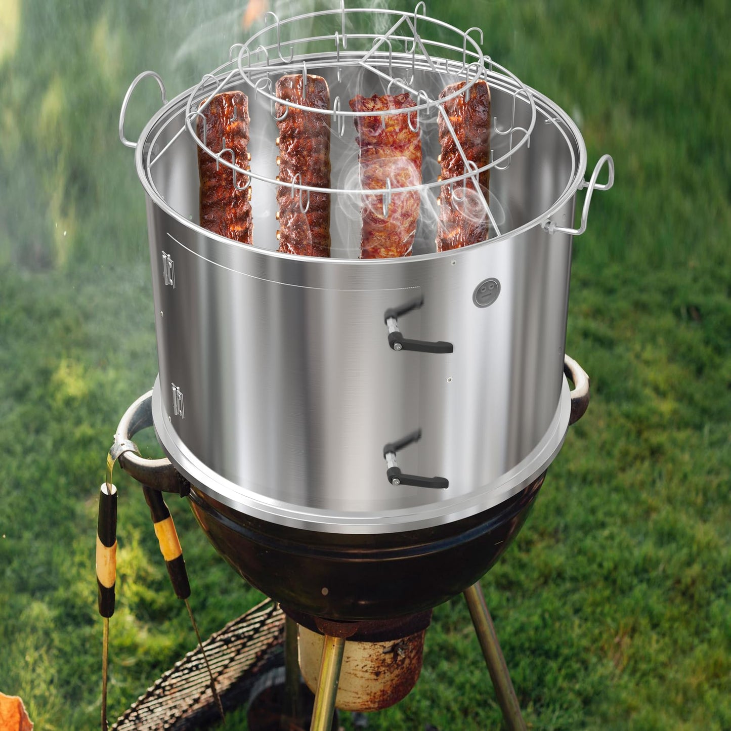 only fire Stainless Steel Grill Cooking Smoking Attachment, Charcoal, Rib Hanging System for Weber 22 inch Kettle Grills - Turns Your Kettle into Smoker