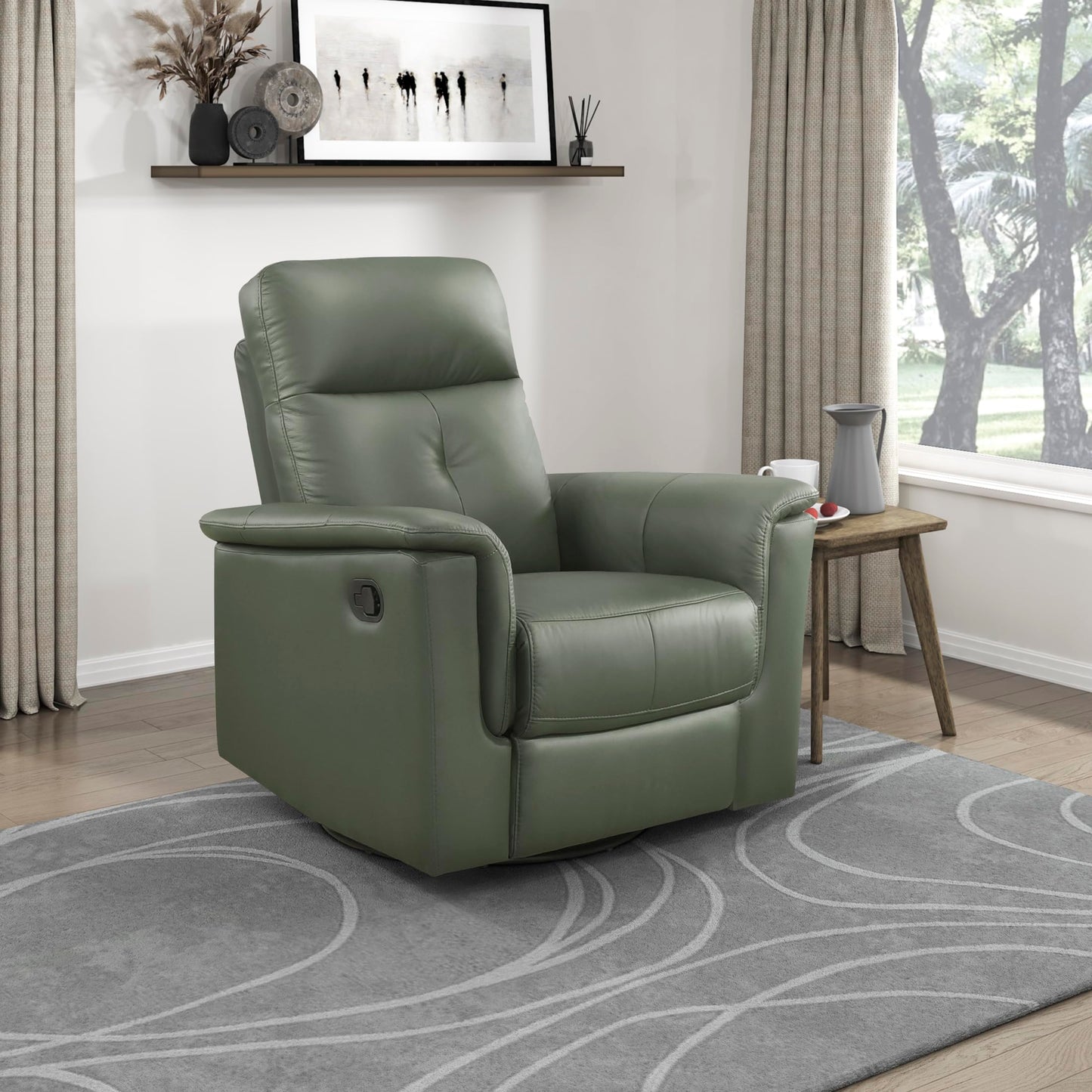 Lexicon Swivel Glider Recliner Chair, Comfy Nursery Glider, Top Grain Leather Match Recliner, Manual Reclining Chair for Living Room/Office/Apartment, Green