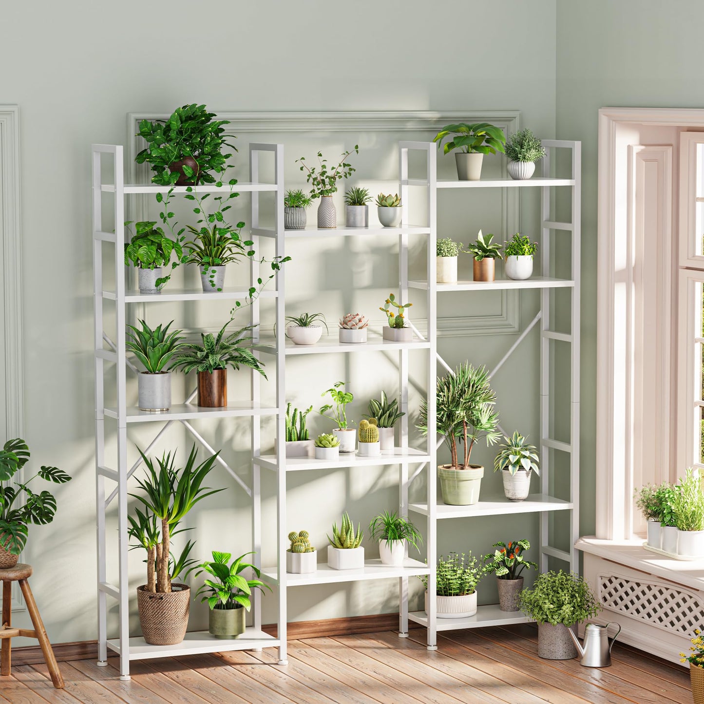 SUPERJARE Triple Bookshelf, Bookcase with 14 Open Display Shelves, Wide Book Shelf Book Case for Home & Office, 5 Tier, White