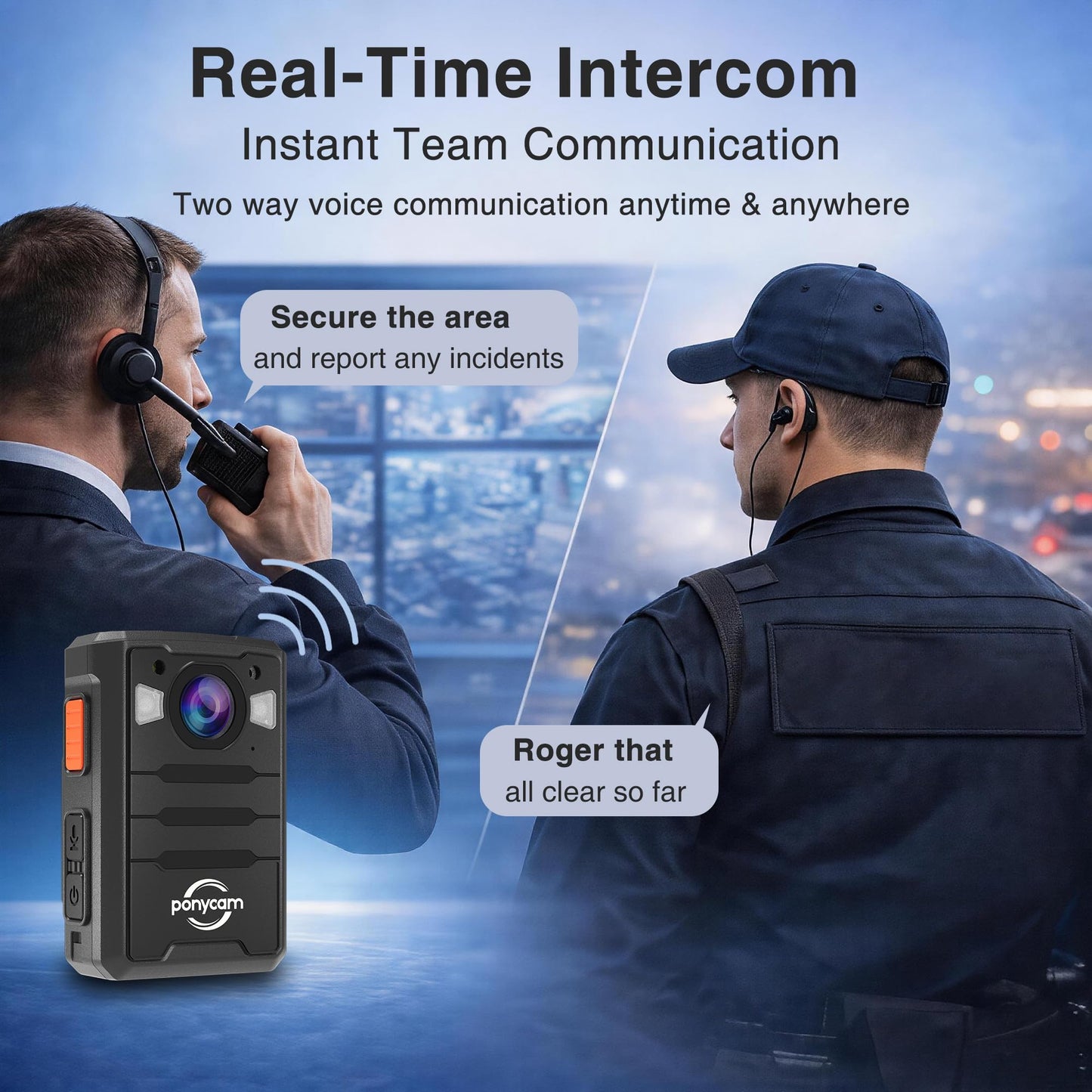 ponycam 1440P 4G GPS Body Camera, SIM Card Included, 17H Record Time, 3600mAH Battery, 128G Memory Audio Video Recording and Intercome Body-Worn Camera, Data-encrypt for Security, Work, Guard