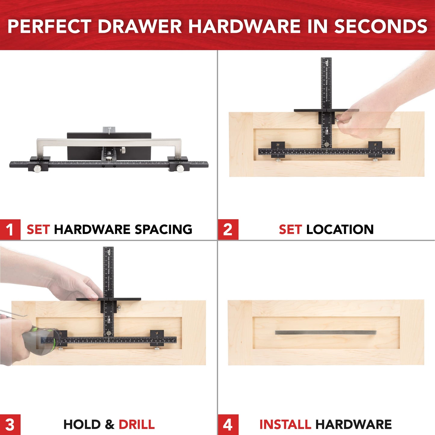 The Original Cabinet Hardware Jig - Made in USA - Most Accurate Tool for Knobs and Pulls - Hand Calibrated by True Position Tools