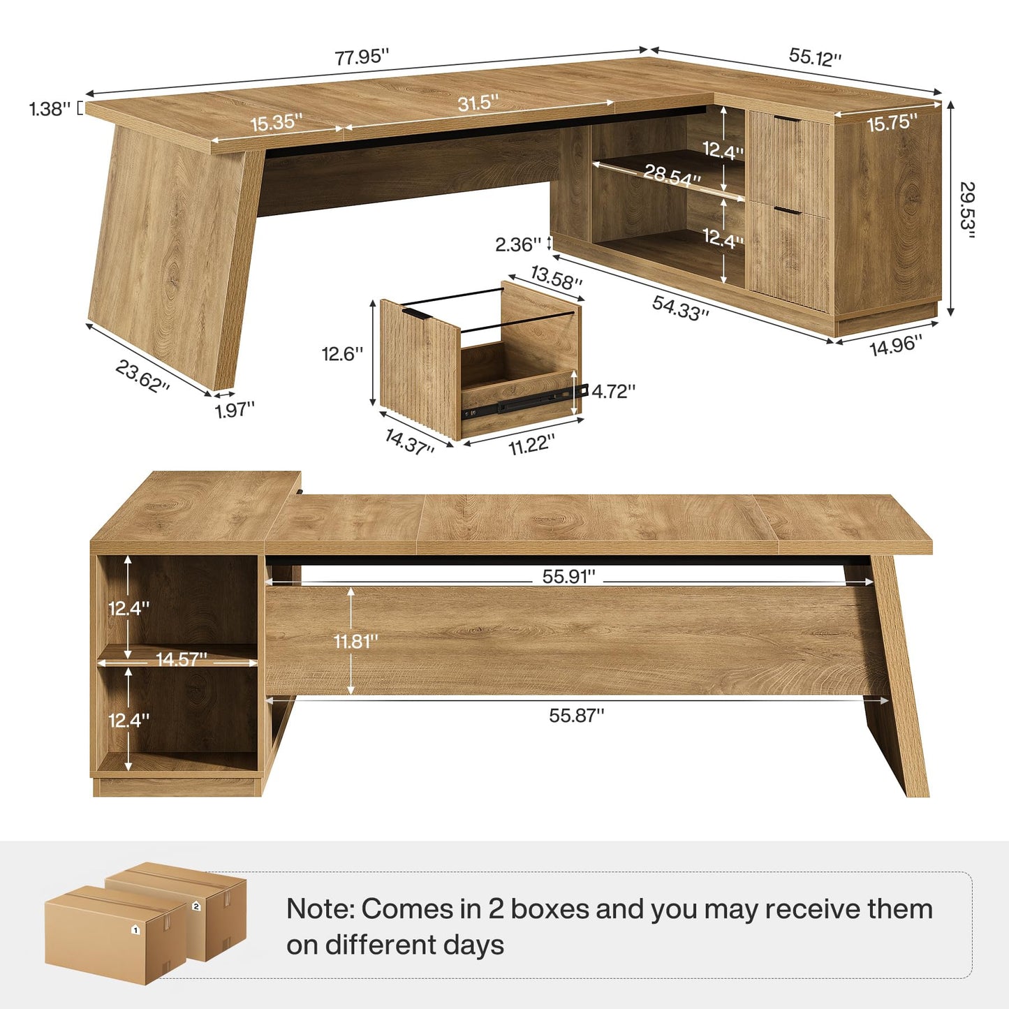 Tribesigns 78" L Shaped Desk with Drawers, Large Executive Office Desk with File Cabinet and Shelves, Modern Corner Computer Table Business Furniture for Home Office, Brown