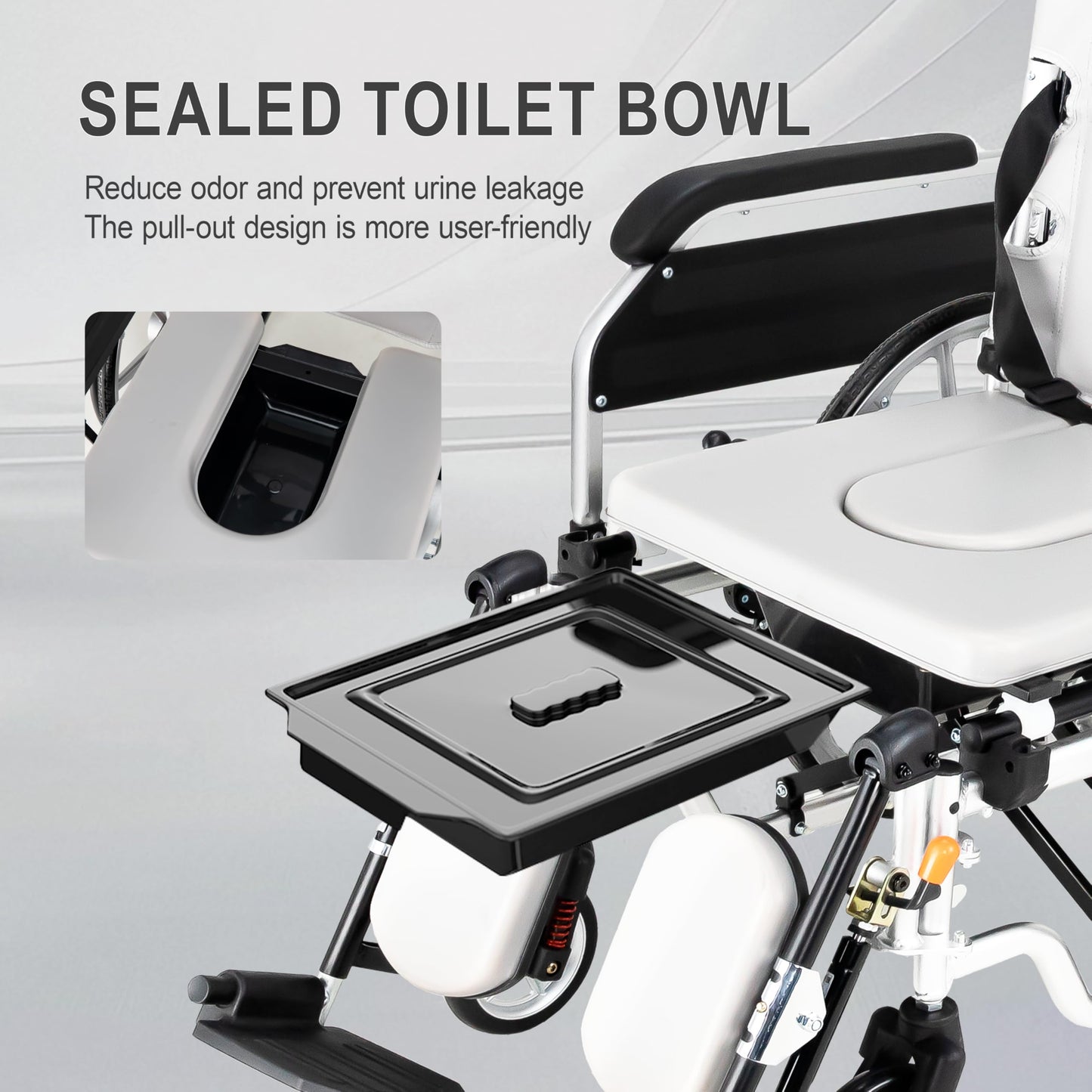 5-in-1 Reclining Wheelchairs, Waterproof Shower Bathroom Wheelchair, Elevating Leg Rests and Potty, 18.5" Wide Seat Heavy Duty Transport Wheelchairs for Adults, with Backpack& Removable Headrest