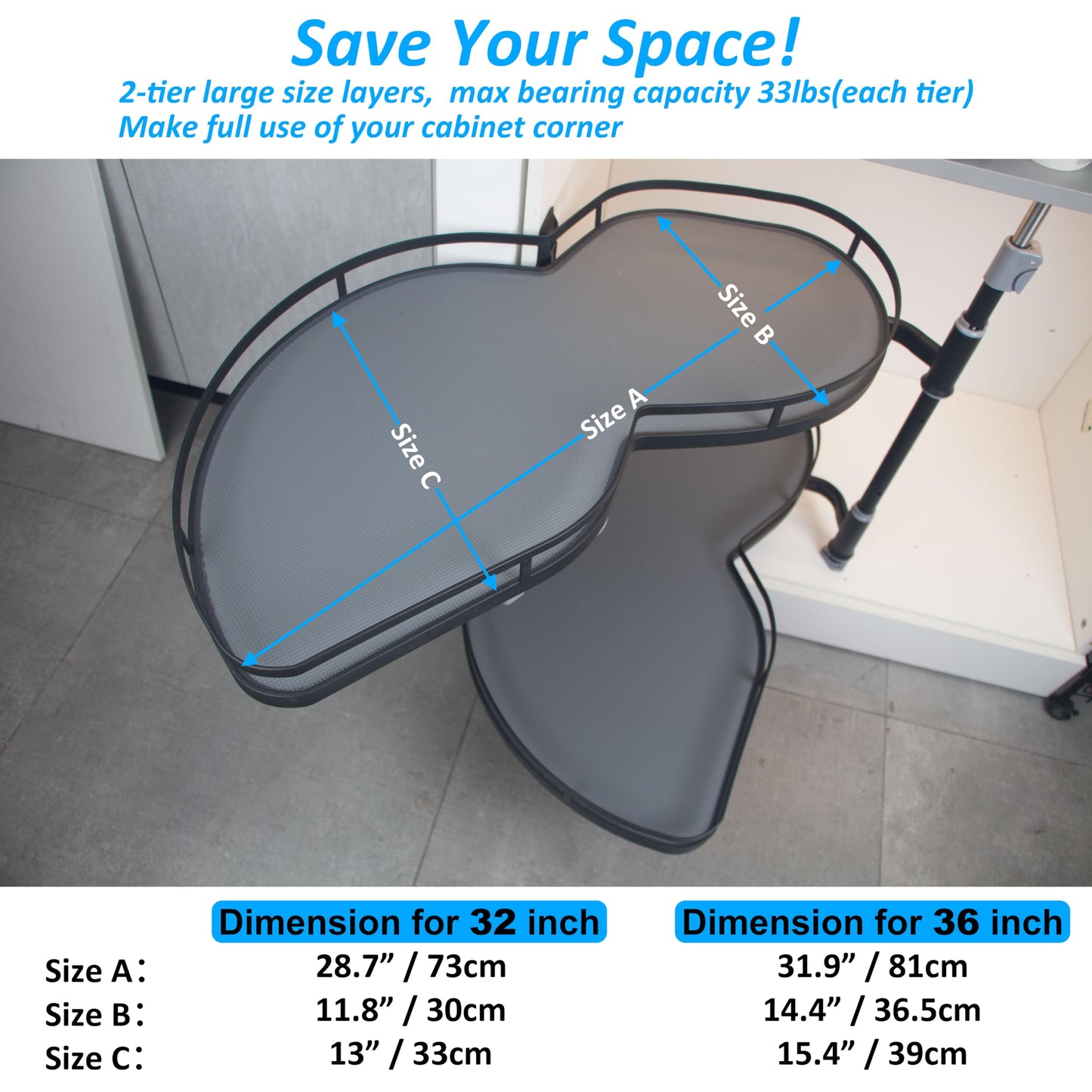 HANKEY Swing Right Blind Corner Cabinet Pull Out Organizer 2-Tier Slide Out Kitchen Organizers and Storage with Soft Close, Kitchen Cabinet Lazy Susan Organizer for Cabinet 36inch, Right Open
