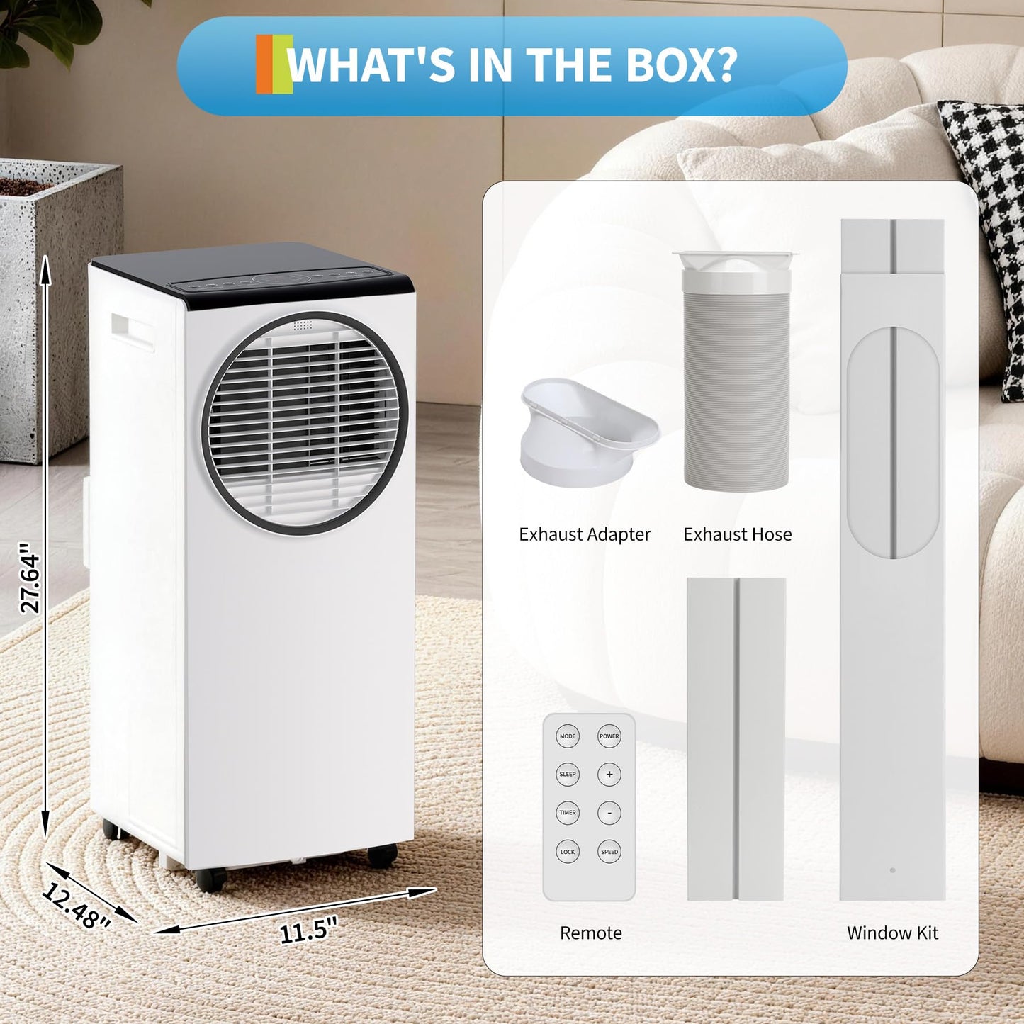 ActiveTrail Portable Air Conditioner, 8,000 BTU AC Unit for Bedroom, Portable AC with Remote, Small Air Conditioner for Room, 3-in-1 Portable AC Unit Cools, Dehumidifies & Fans for Home Office, White