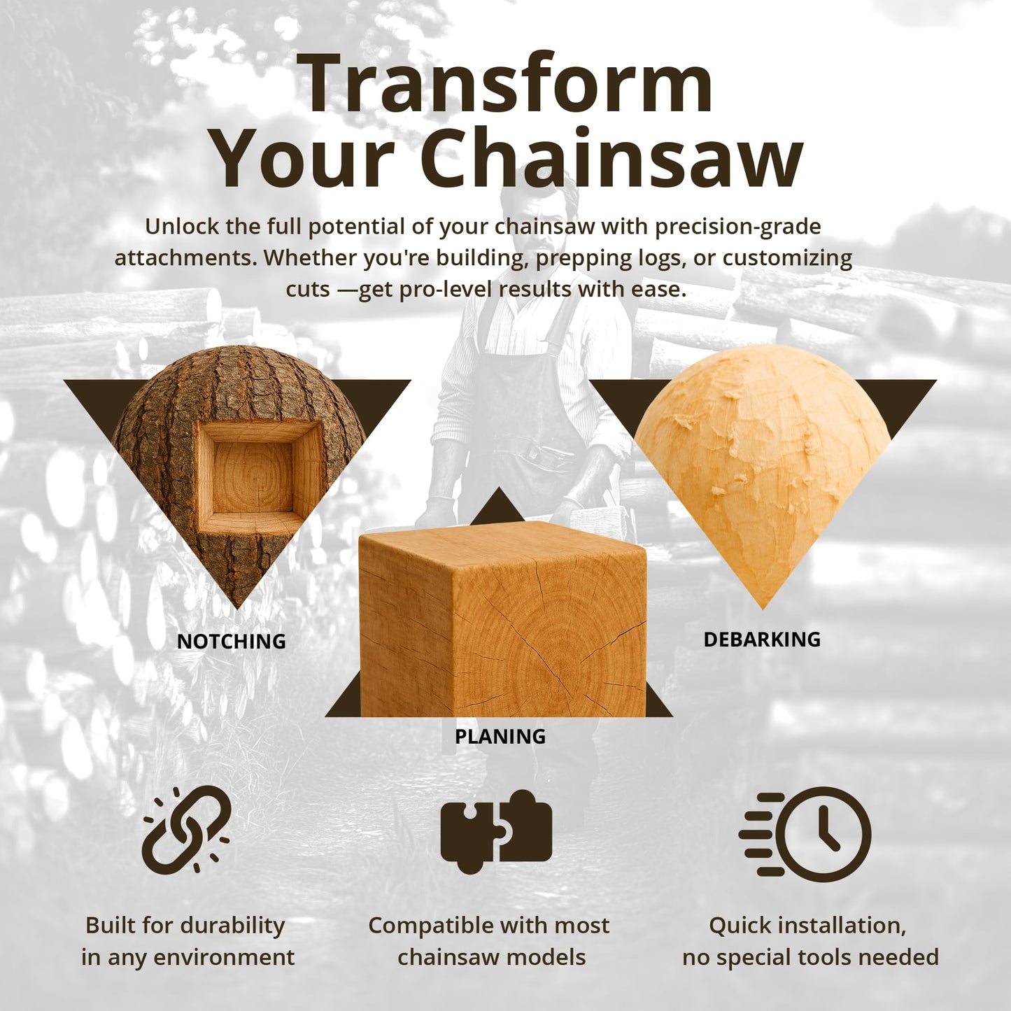 Log Wizard Chainsaw Debarker Tree Bark RemovaL Tool | Universal Debarking Tool for Logs with Case