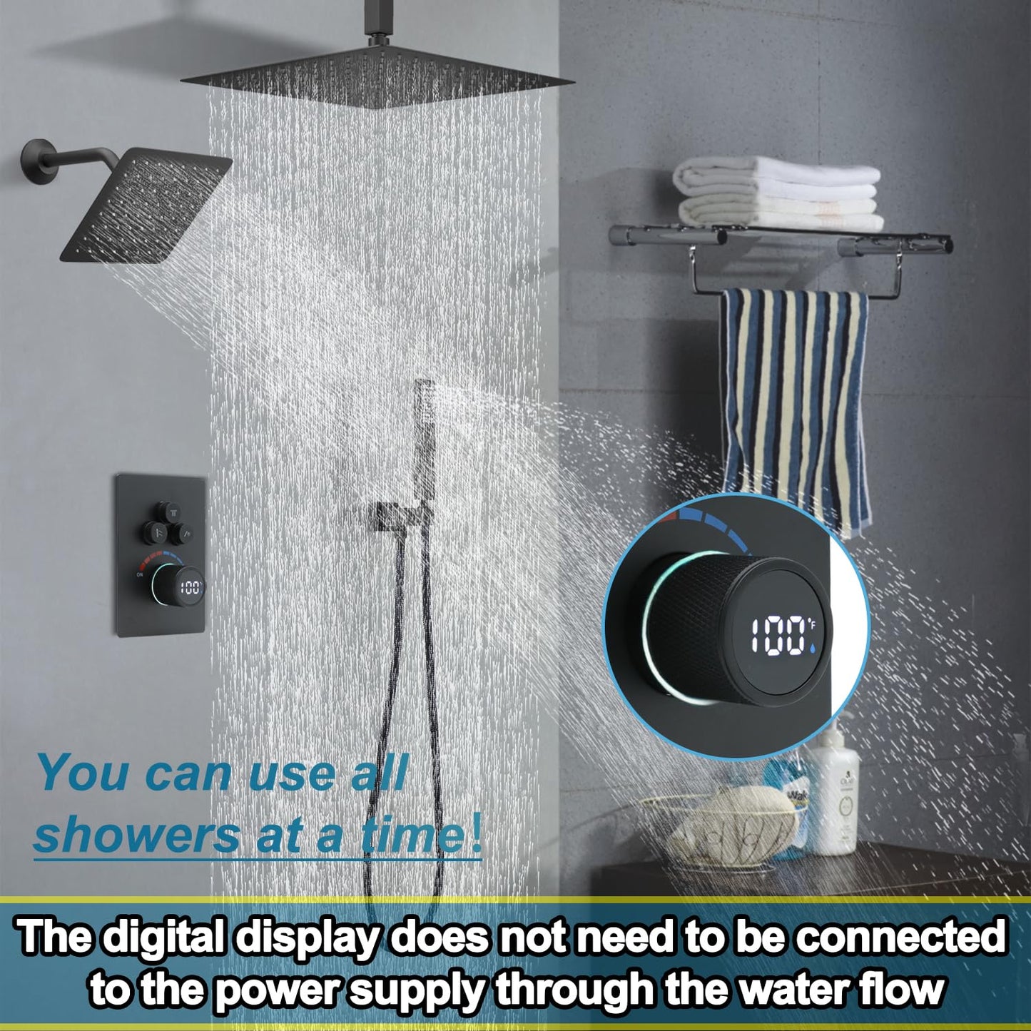 Shower System 12 Inches Rainfall Shower System Shower Head System for Bathroom 3 function shower system set Shower Faucet Rough-in Valve