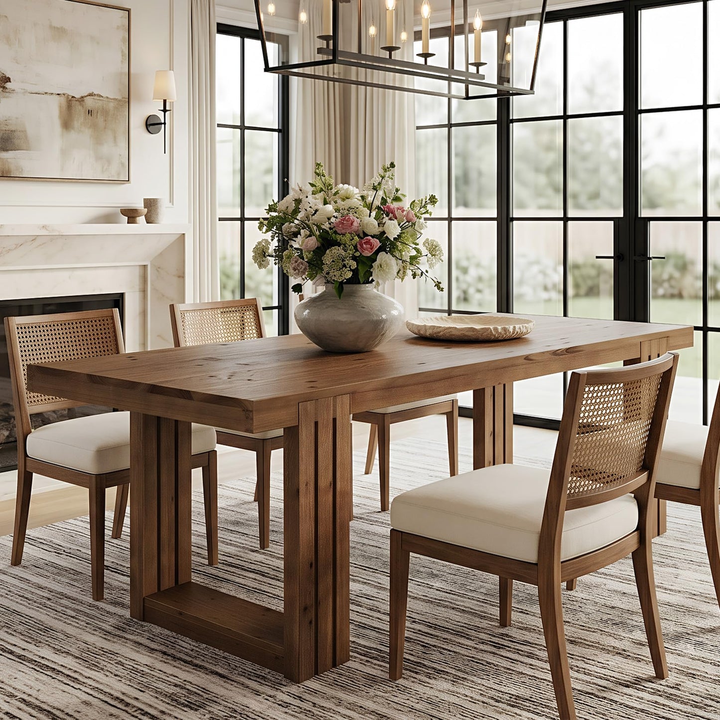 LITTLE TREE Solid Wood Dining Table, 61.8” Dining Table for 4-6 People, Rectangular Wood Kitchen Table, Farmhouse Dinner Table with U-Shaped Legs for Kitchen, Dining Room, Kitchen, Rustic Brown