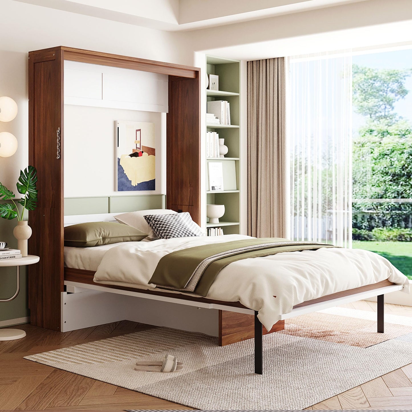 Merax Full Size Murphy Bed with Desk, Space Saving Fold Down Wall Bed