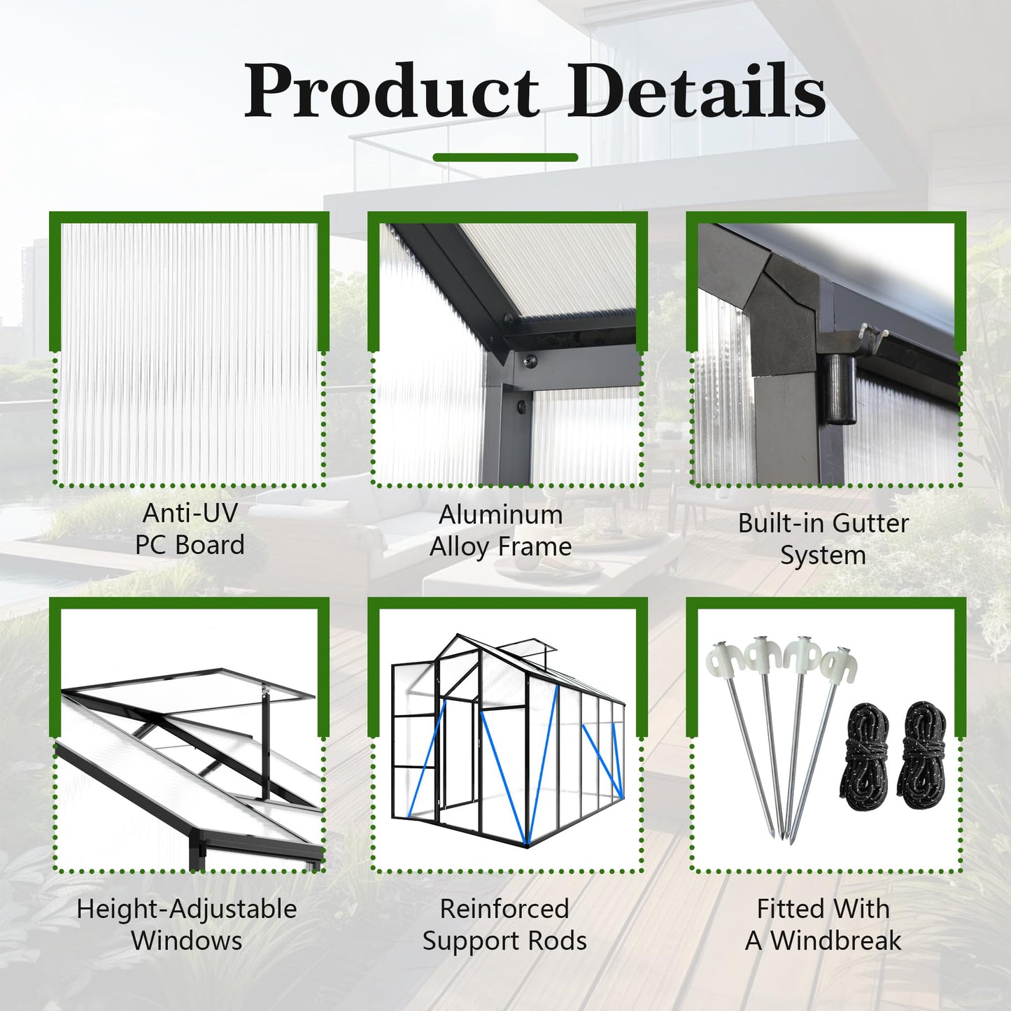 6x14FT Polycarbonate Greenhouse Kit, Aluminum Frame Walk in Garden Greenhouse with Vent Windows & Rain Gutter, UV Resistant Plant Nursery House for Backyard Patio Plant Growing Shelter Large