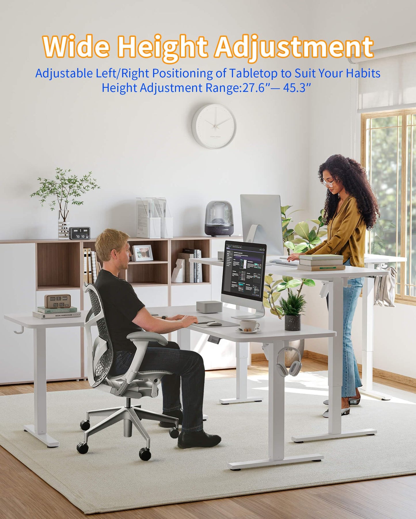 YIHAYO L Shaped Standing Desk Adjustable Height, 63 x 55 Inches Electric Corner Standing Desk with Splice Board, Computer Desk for Home Office, White
