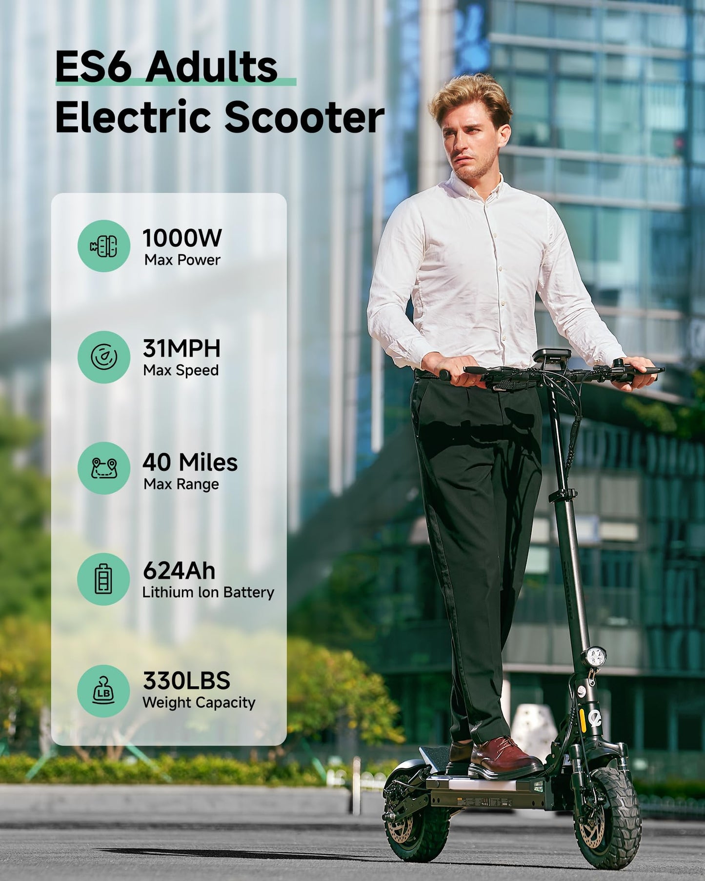 ECOROAD Electric Scooter for Adults, 1000W Peak Motor Up to 31 MPH, 37+ Miles Long Range, 10" All-Terrain Pneumatic Tires, Foldable Heavy Duty 330+ lbs E-Scooter with App & RGB Lights