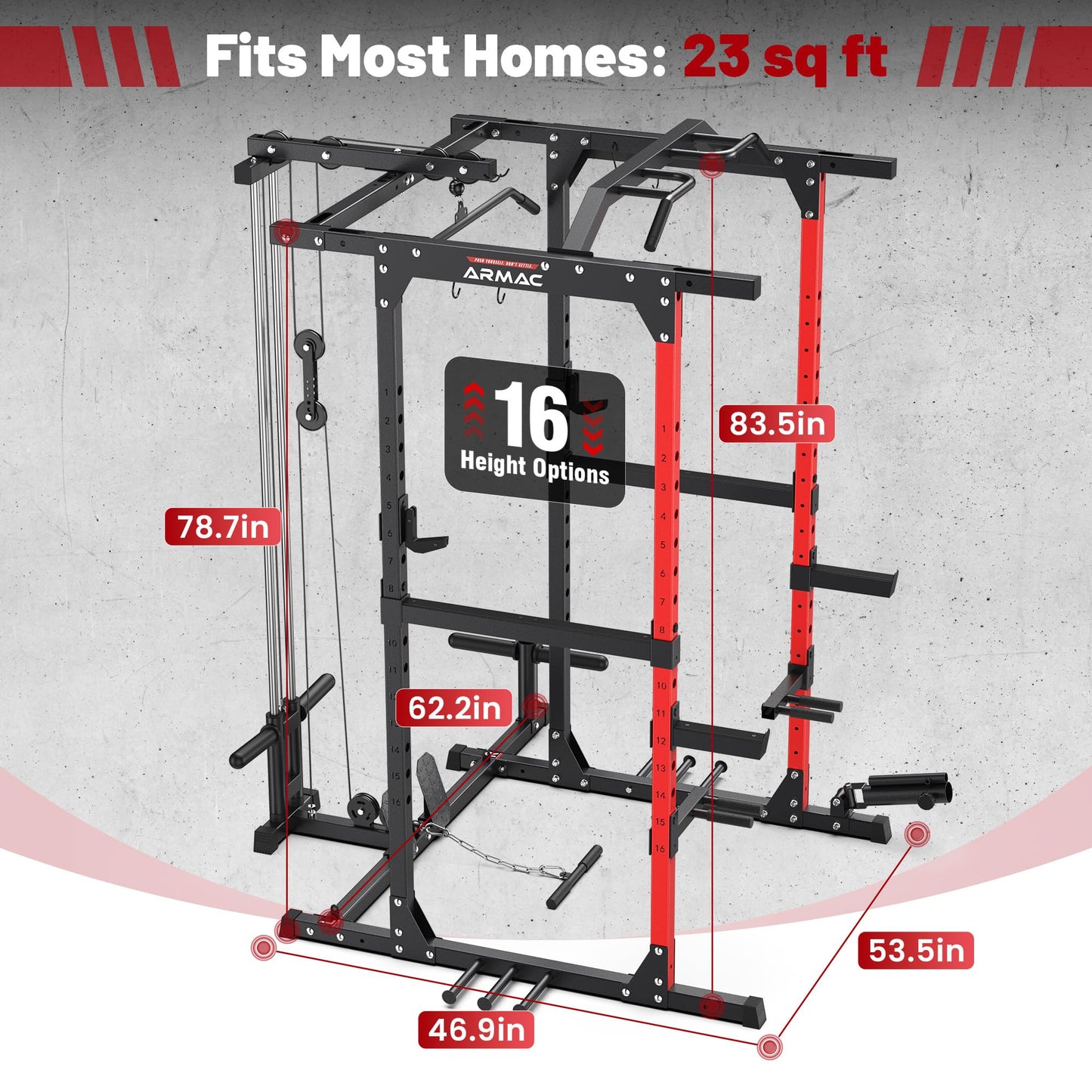 ARMAC Power Cage,1500lbs Multi-Function Power Rack with Adjustable Cable Crossover System and More Training Attachment (black)