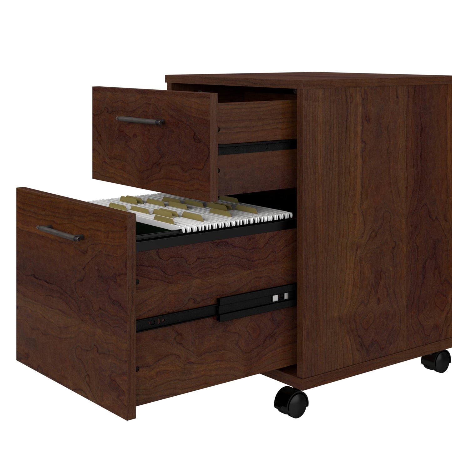 Bush Home Key West 54W Computer Desk with 2 Drawer Lateral File Cabinet and 5 Shelf Bookcase in Bing Cherry