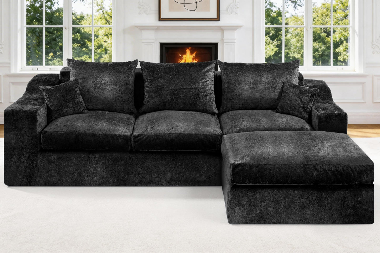 HABUTWAY 90" Boneless Couch with Ottoman, Sectional Couches for Living Room, Cloud Couch with Deep Seat, Modular Sectional Sofa with L-Shape Chaise, No Assembly Required (Black, Left Facing Chaise)