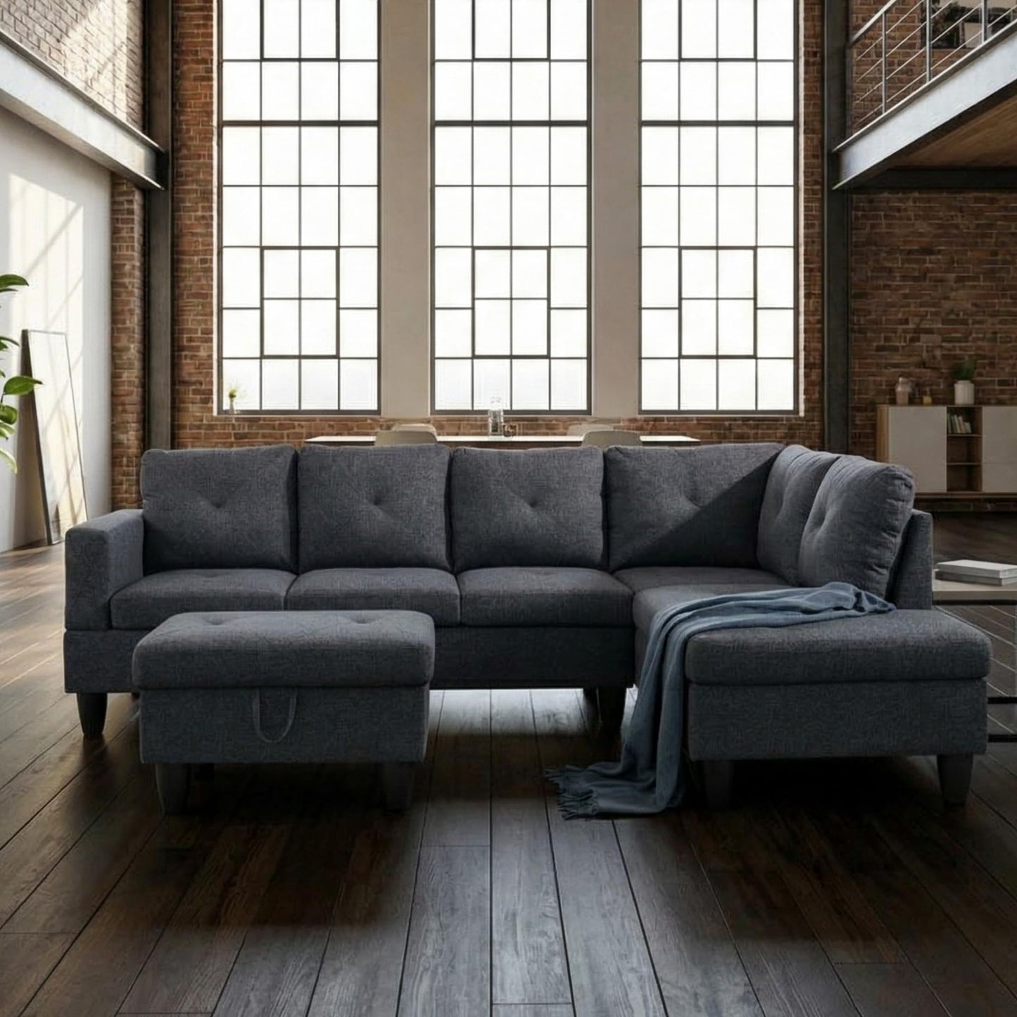 NicBex Sectional Couch 3 Pieces Sofa Set, L-Shaped Modular Couches for Living Room, Furniture Sets with Lounge Chaise & Storage Ottoman, Multi-Scene Use for Apartment & Office, Black Grey