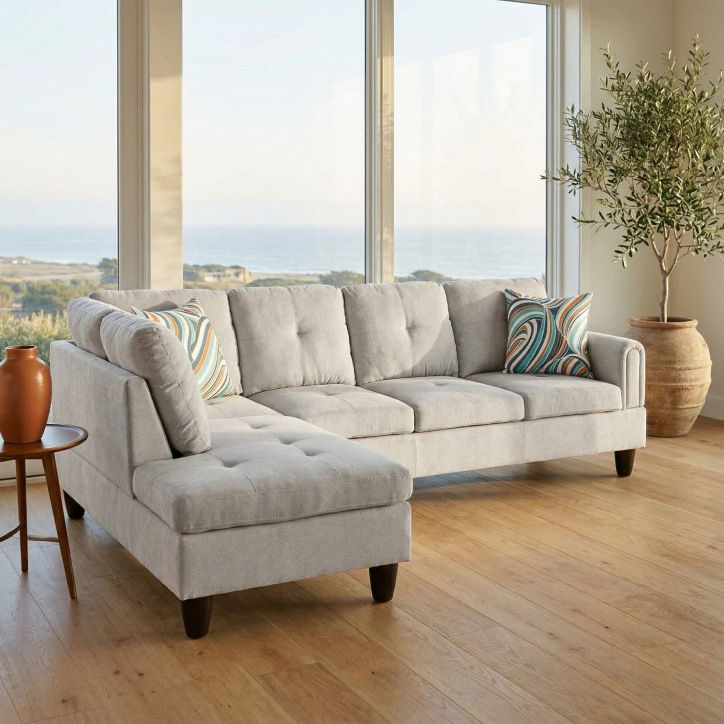 NicBex Comfy Couches for Living Room, 2-Piece 97" L-Shaped Sectional Couch with Movable Chaise, Modern Sofa Living Room Set for Apartment, Office & Bedroom, Grey White