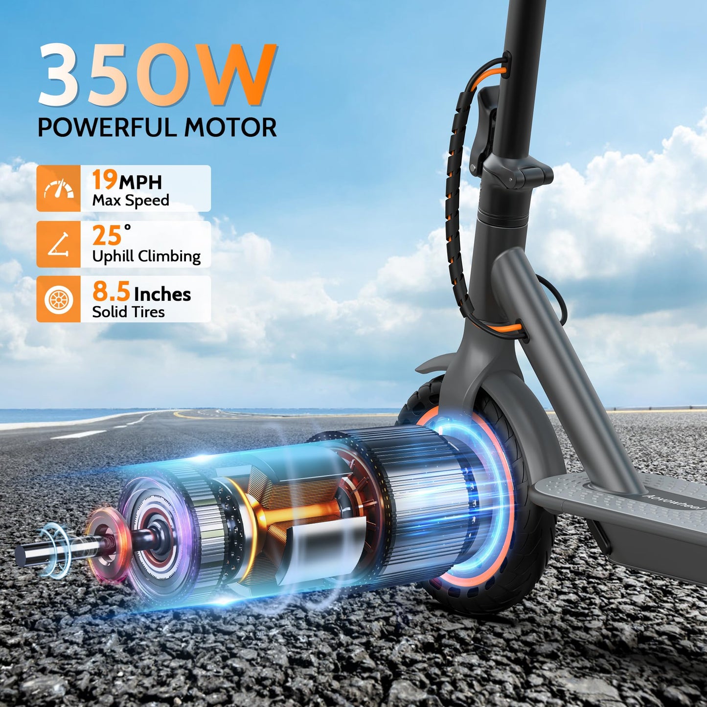 Aovowheel Electric Scooter for Adults, Max 23Miles Long Range, Folding E Scooter with 350 Motor 19 Mph Top Speed, 8.5''Solid Tires Commuting Scooters, Dual Brakes