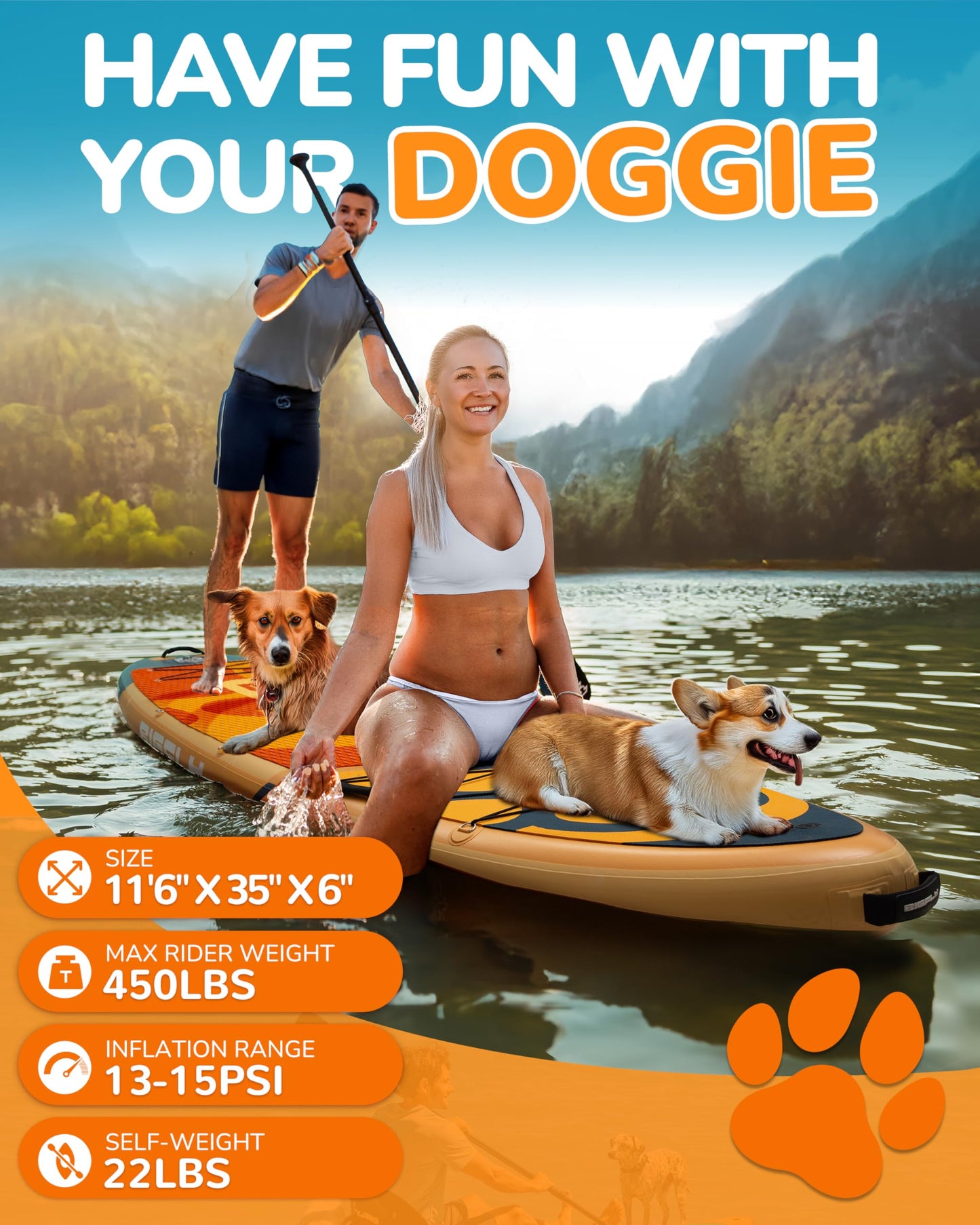 Bigfly 11'6"x35"x6" Inflatable Non-Slip Stand Up Paddle Boards with Accessories, Anti-Slip Scratch Resistant Widened SUP Board for Pet Dog Family Board Travel Leisure
