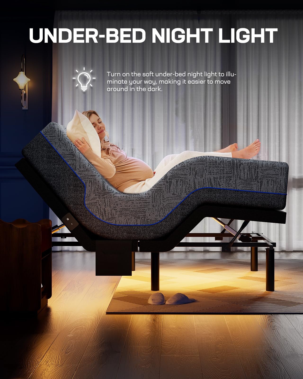 Marsail NS1 Queen Adjustable Bed Base with Massage- Smart Dual Motor Bed Frame with Wireless Remote, 3-Min Assembly, Zero Gravity & Anti-Snore Modes, Under Bed Lighting, 4 USB Ports