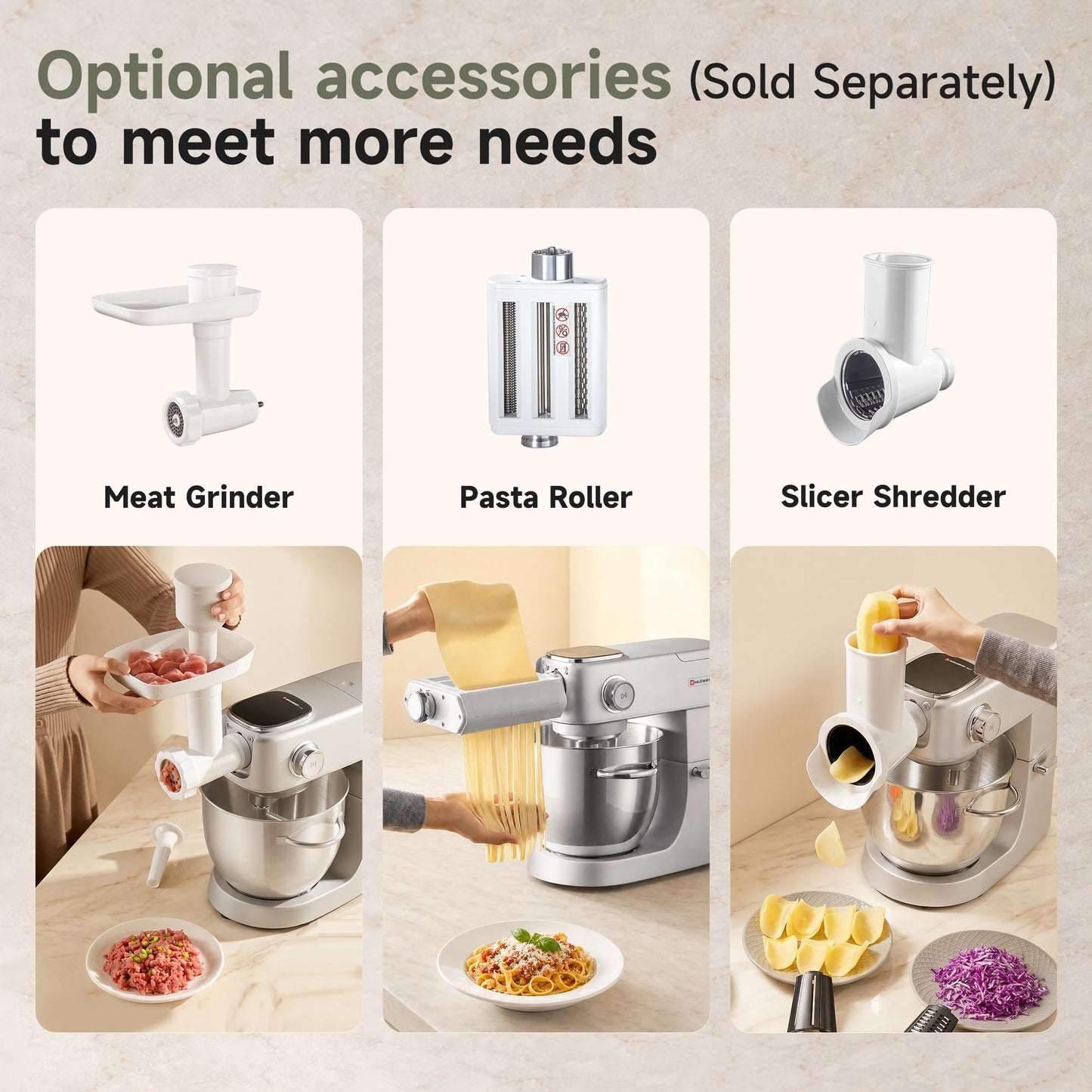 Hauswirt Stand Mixer 6QT XL Large, 4.5" LED Touch Screen Electric Household Stand Up Mixer, Full Metal Structure Standing Mixer 11-Speed, Dough Cake Bread Mixer – Silver