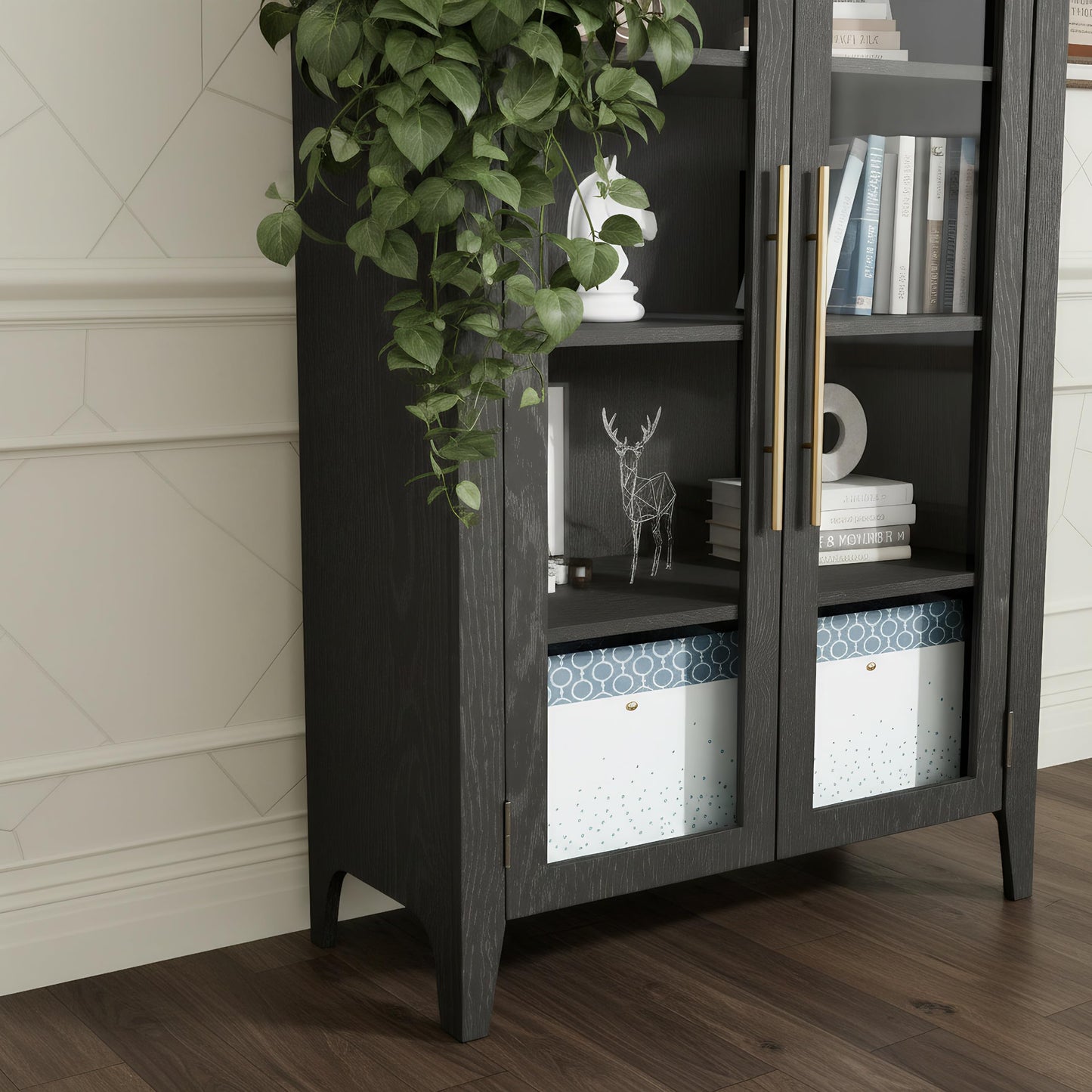 Trygoal Arched Display Cabinet with Tempered Glass Doors Heavy Duty 5 Tier Curio Cabinet with Adjustable Shelves Modern Arched Bookshelf Free Standing Bookcase Pantry for Living Room Kitchen Black