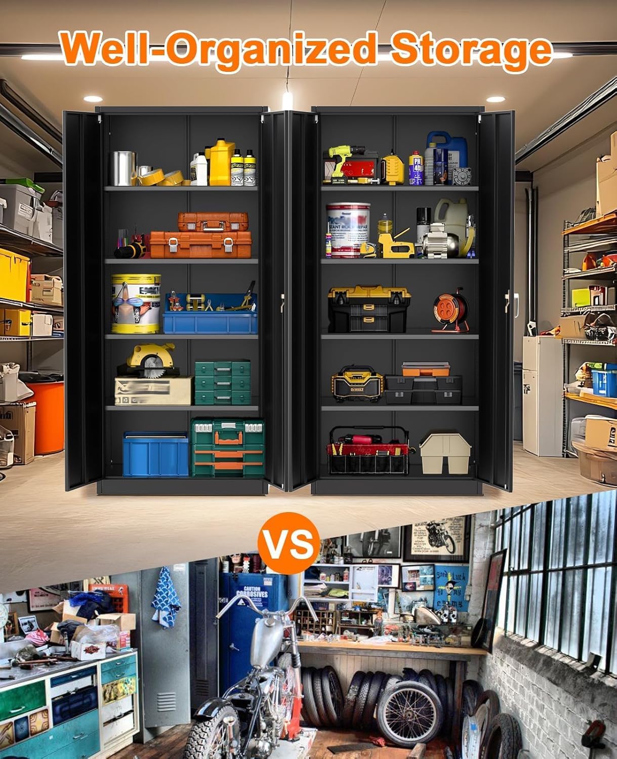 Metal Storage Cabinet with Lock Steel Garage Cabinet Adjustable Shelves