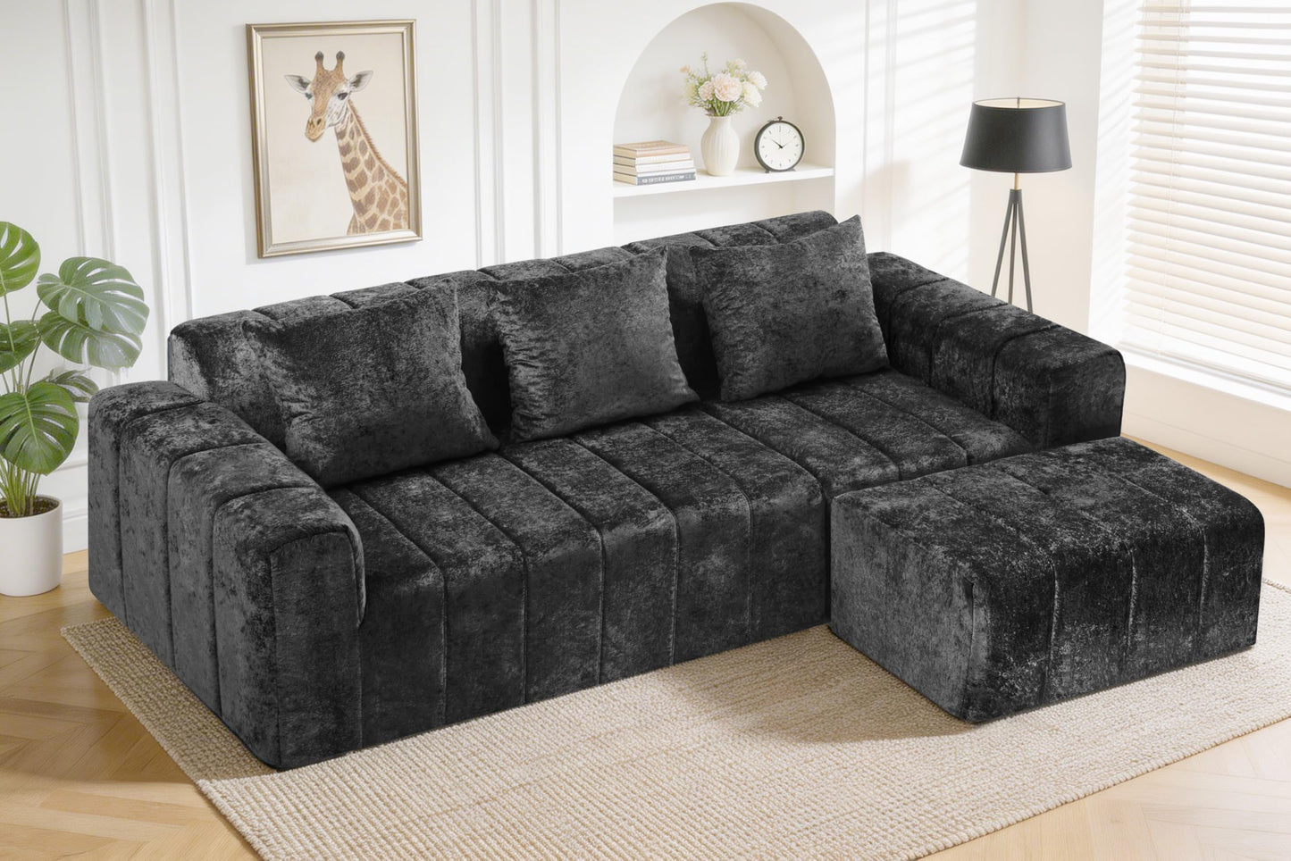 HABUTWAY 95" Modular Sectional Sofa with Chaise, L-Shaped Cloud Couch with Deep Seat, Convertible Upholstered Boneless Couch for Living Room Apartments Bedroom, No Assembly Required, Black