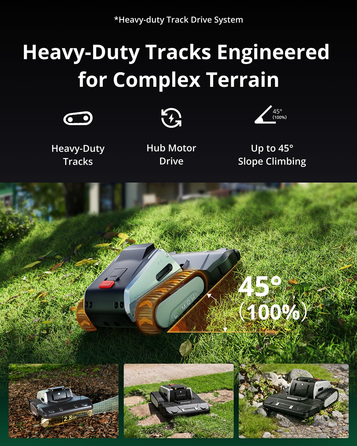 Lymow One Plus Robot Lawn Mower, Wire-Free RTK+Vision Navigation, 1.73 Acres Daily Coverage, 100% Slope (45°) Climbing, 1.2"-4" Cut Height, AWD All-Terrain Automatic Robotic Mower, App Control